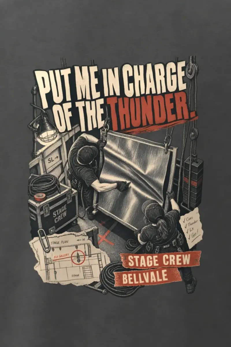 "Put Me in Charge of the Thunder" Men’s Oversized Heavyweight Crewneck T-Shirt - the graphic up close