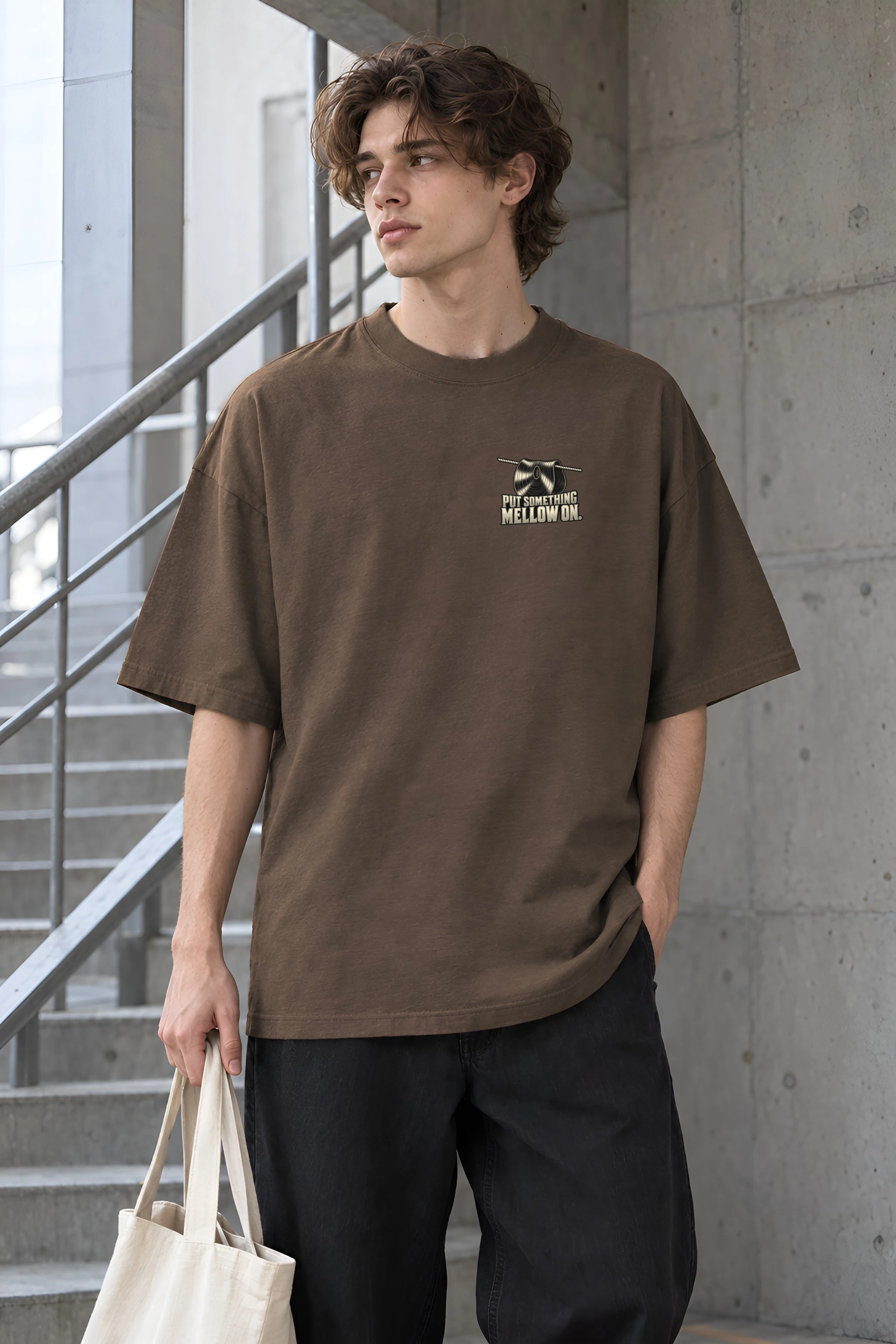 "Put Something Mellow On" Men's Oversized Heavyweight Crewneck T-Shirt