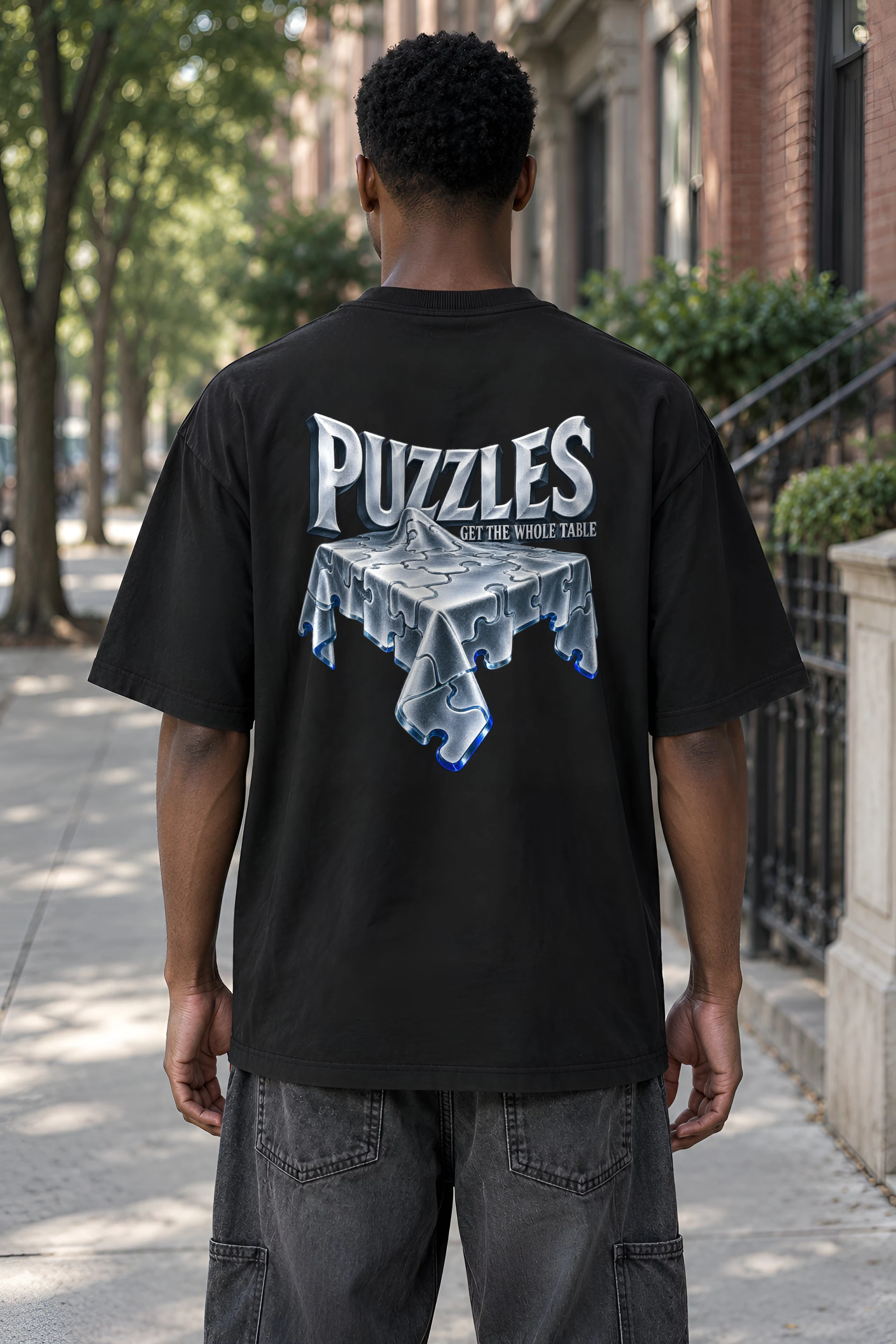 "Puzzles Get the Whole Table" Men's Oversized Heavyweight Crewneck T-Shirt