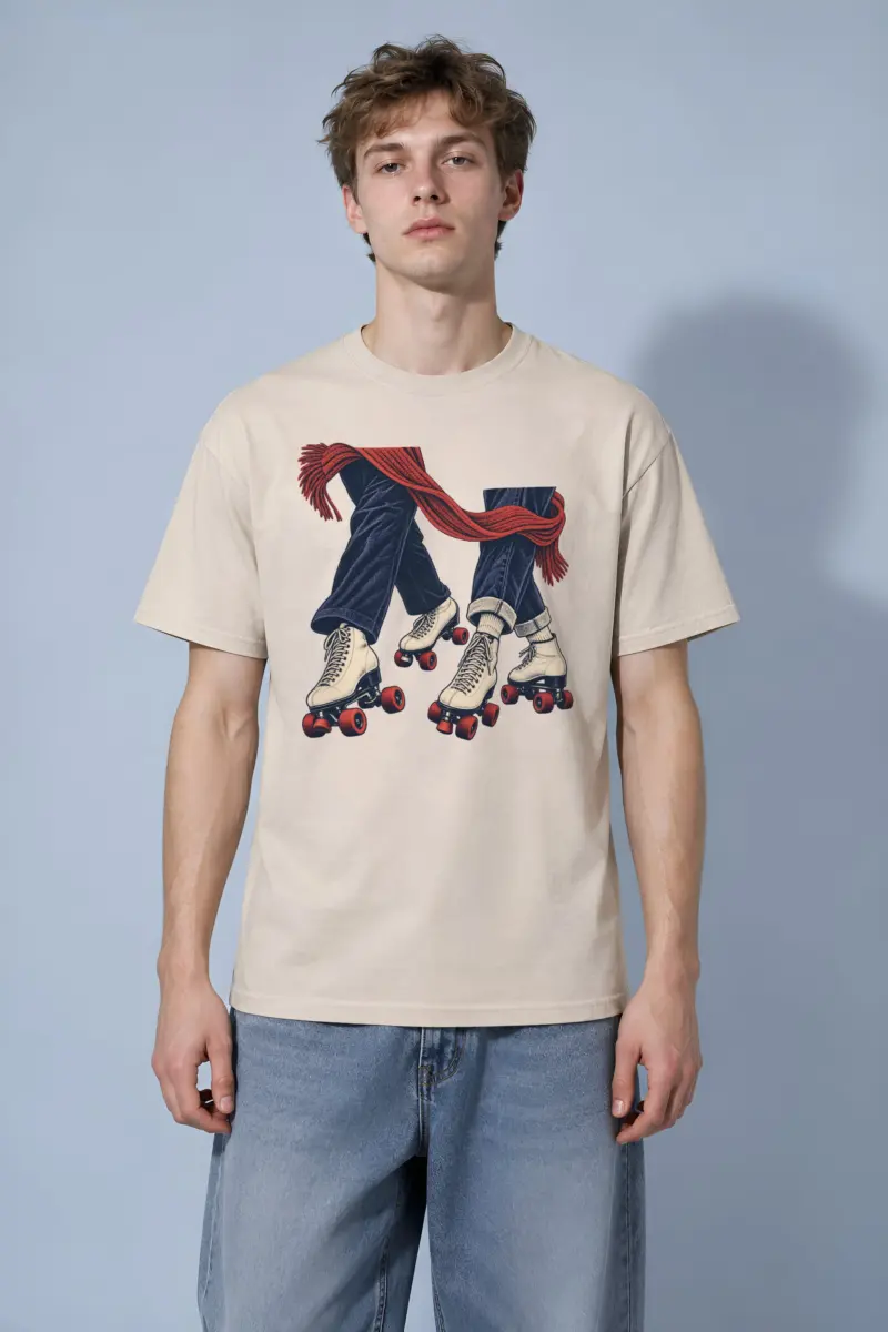 “Quad Skates and Red Scarf” Heavyweight Unisex Crewneck T-shirt