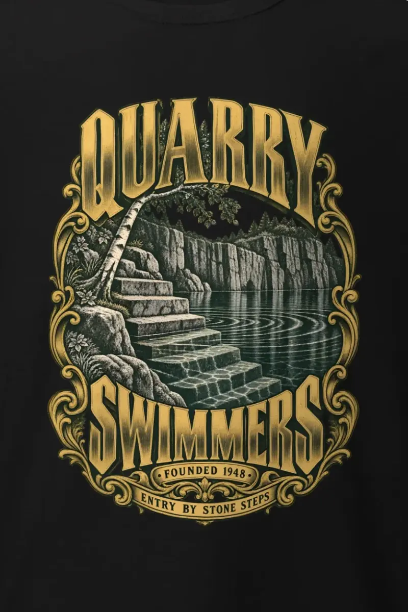 "Quarry Swimmers" Heavyweight Unisex Crewneck T-shirt - the graphic up close