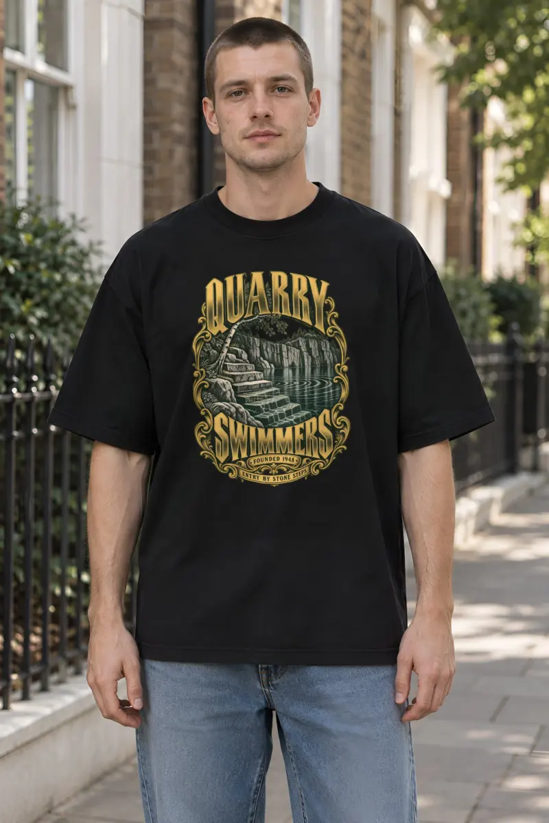 "Quarry Swimmers Stone Steps" Unisex Oversized Heavyweight Crewneck T-Shirt