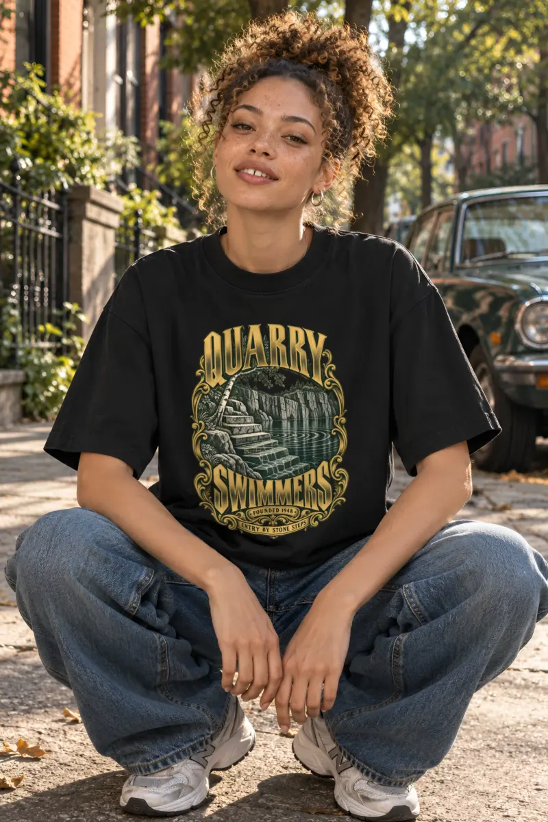 "Quarry Swimmers Stone Steps" Unisex Oversized Heavyweight Crewneck T-Shirt