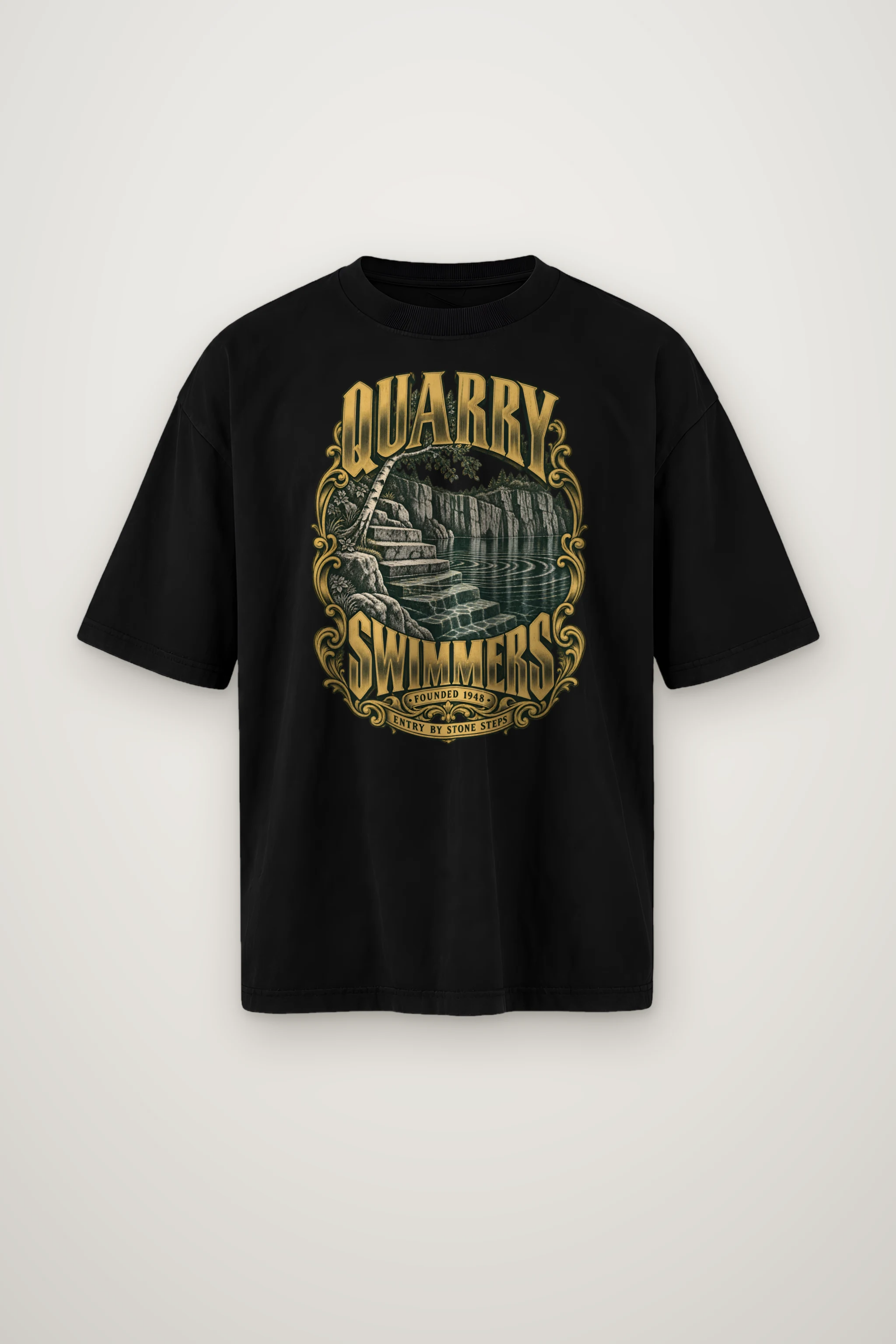 "Quarry Swimmers Stone Steps" Men's Oversized Heavyweight Crewneck T-Shirt
