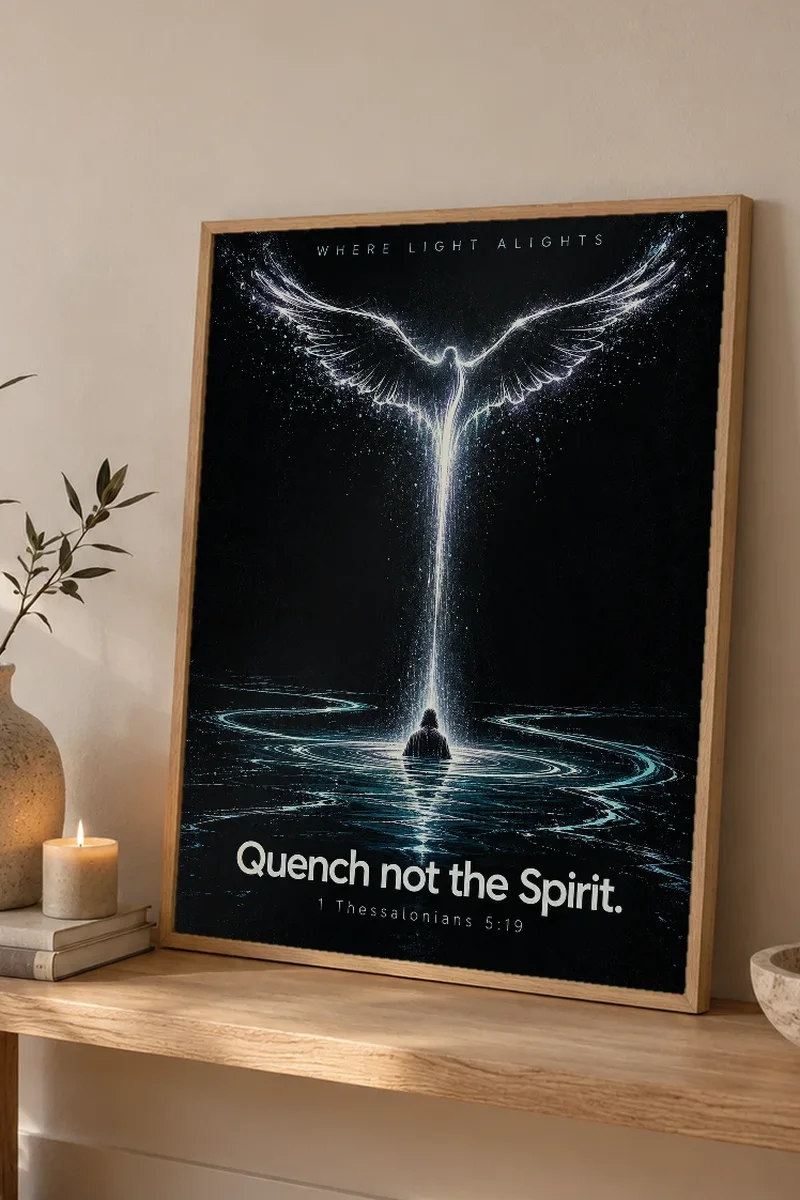 "Quench Not the Spirit" Premium Wooden Framed Poster - the graphic up close