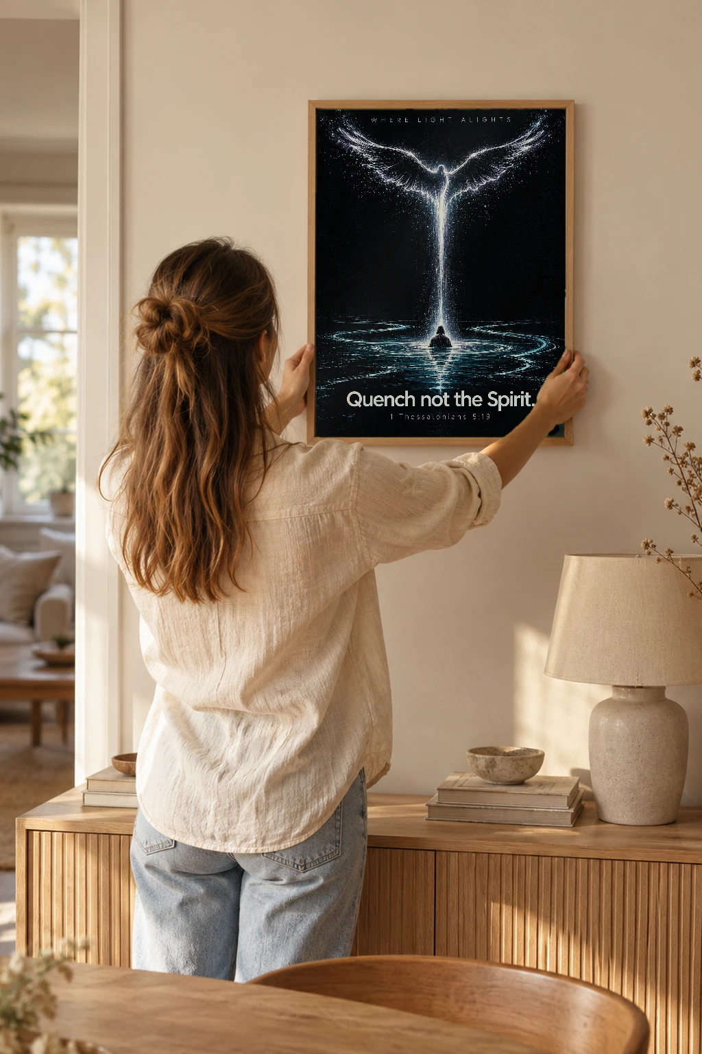 "Quench Not the Spirit" Premium Wooden Framed Poster