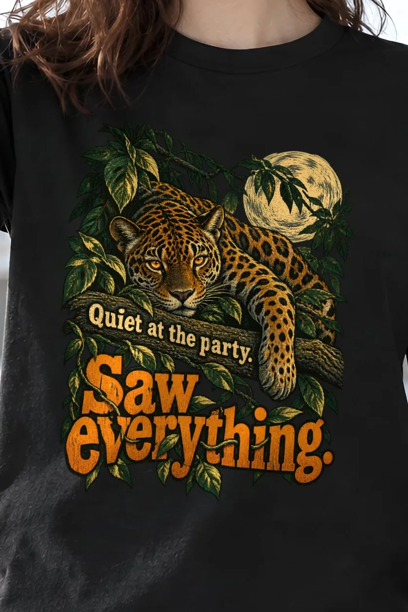 "Quiet At The Party" Heavyweight Unisex Crewneck T-shirt - the graphic up close
