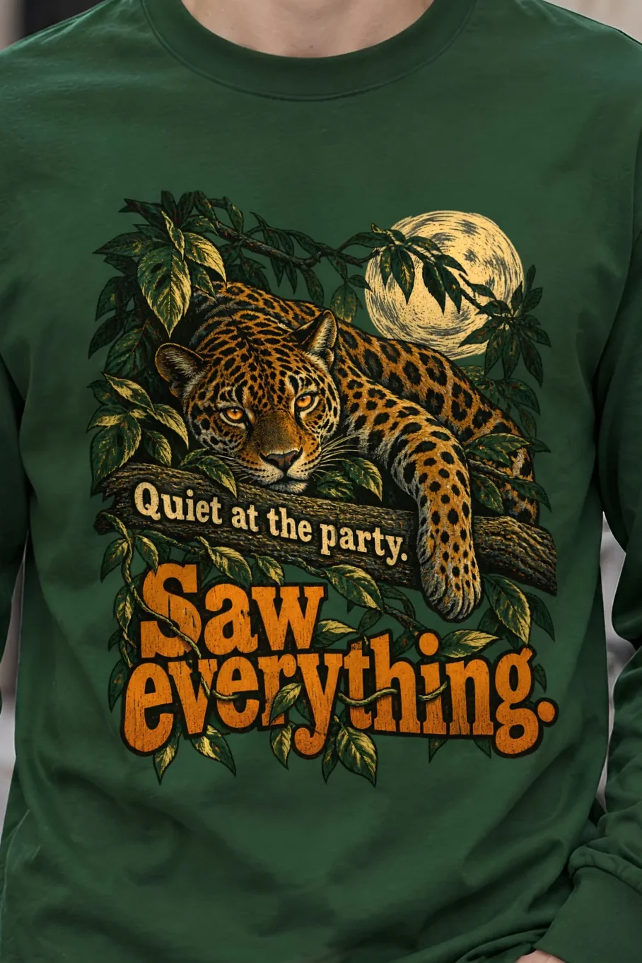 "Quiet at the Party" Unisex Longsleeve T-shirt - the graphic up close