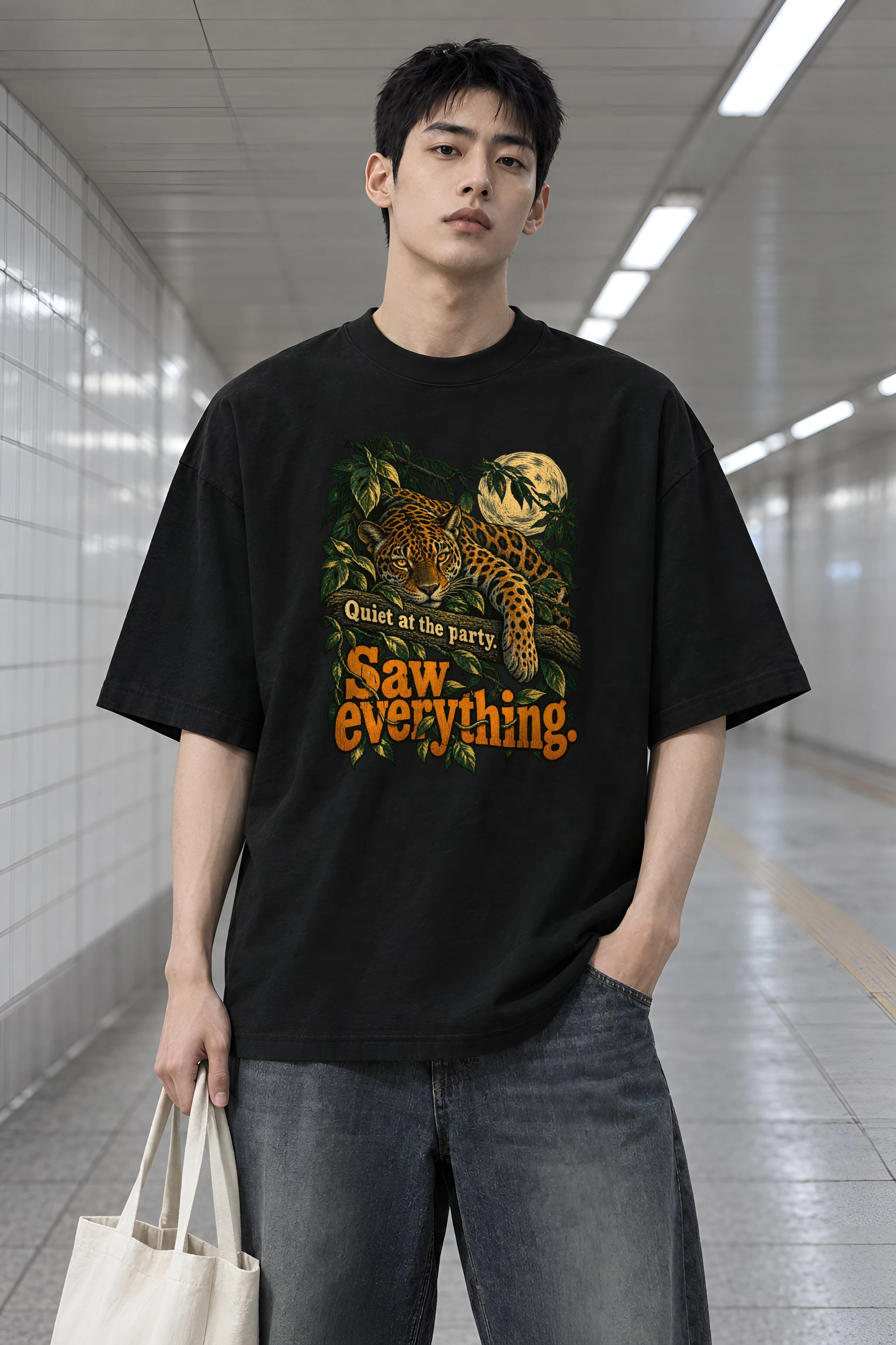 "Quiet at the Party" Unisex Oversized Heavyweight Crewneck T-Shirt