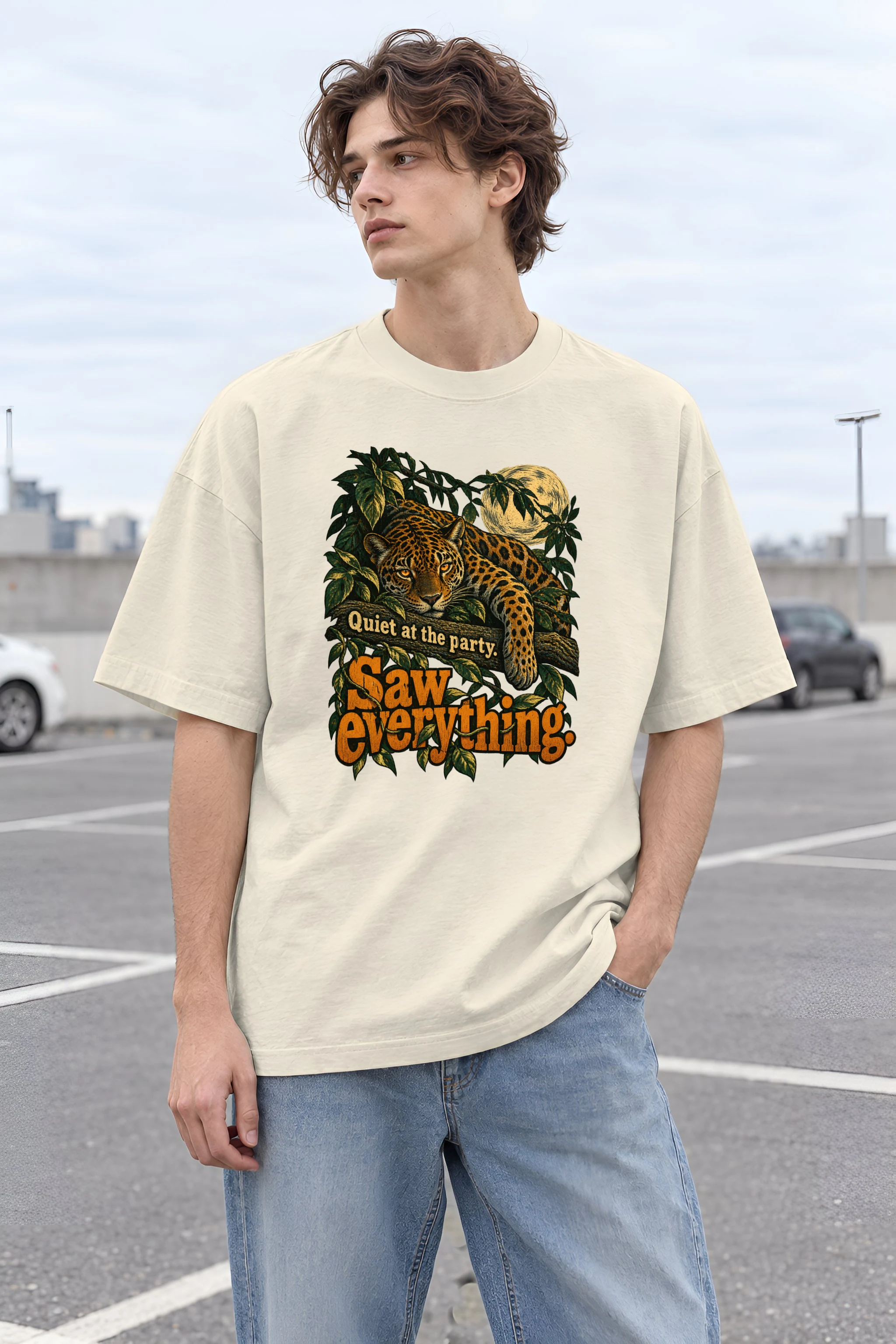 "Quiet at the Party" Unisex Oversized Heavyweight Crewneck T-Shirt
