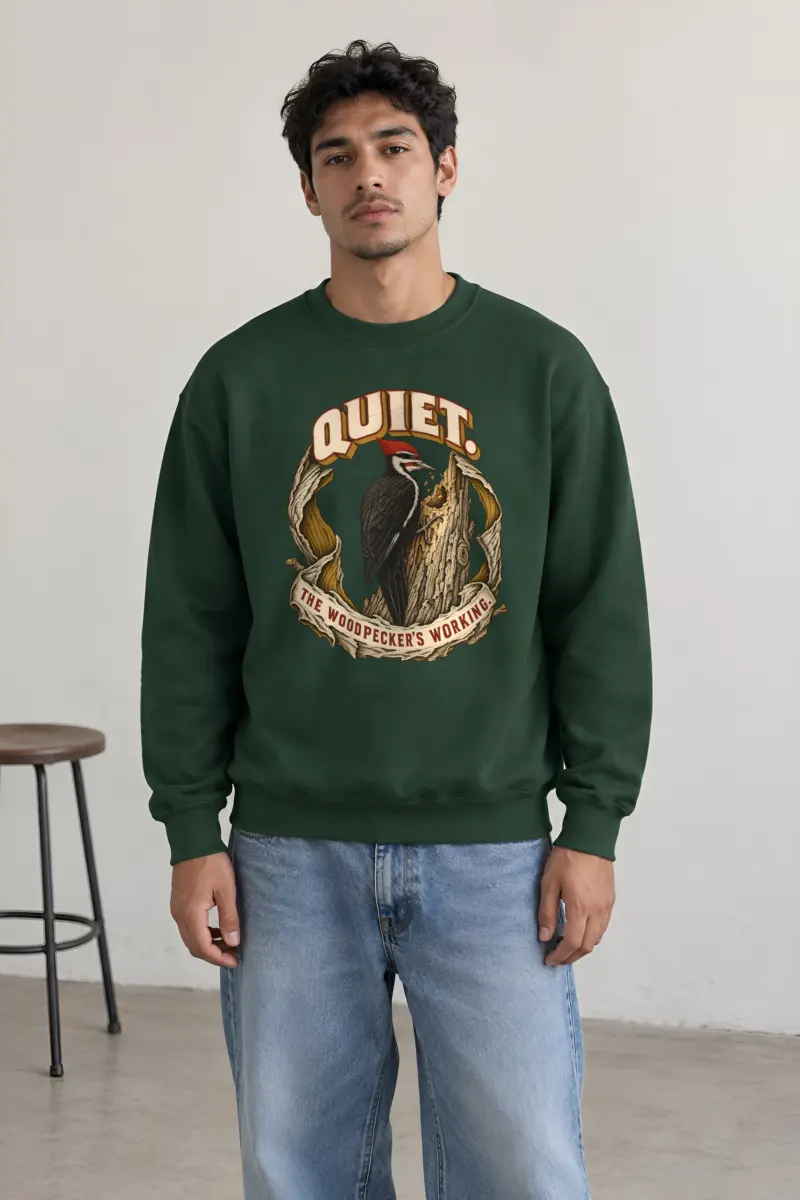 “Quiet The Woodpecker’s Working” Heavy Blend Unisex Crewneck Sweatshirt