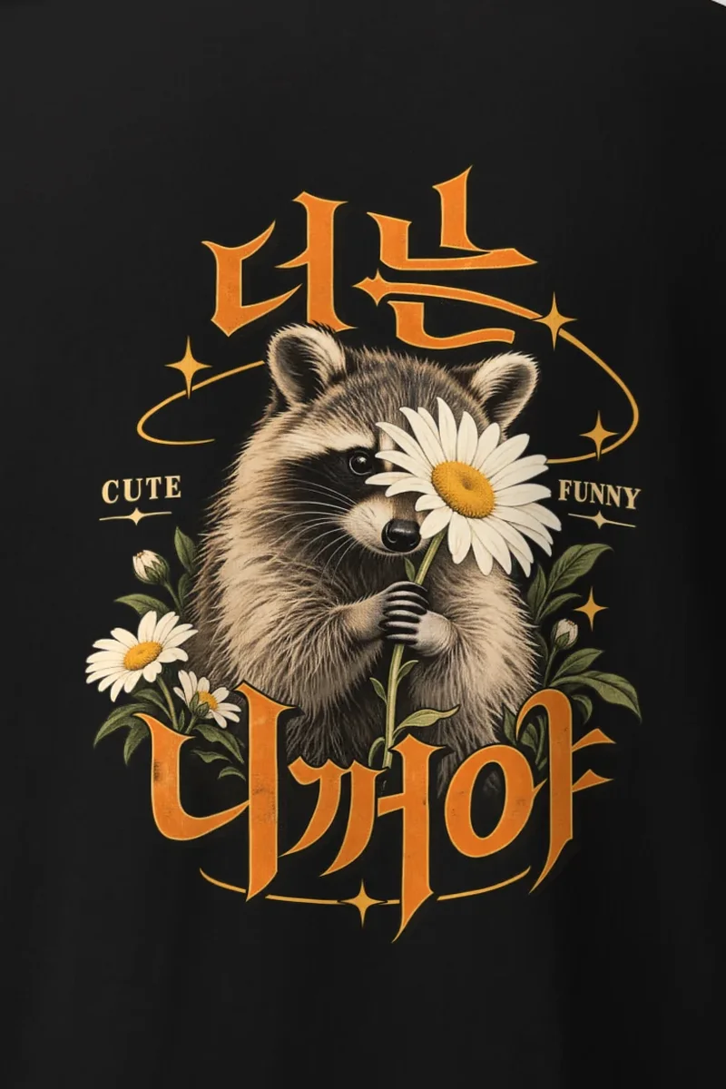 "Raccoon Daisy Bouquet" Heavyweight Unisex Crewneck T-shirt