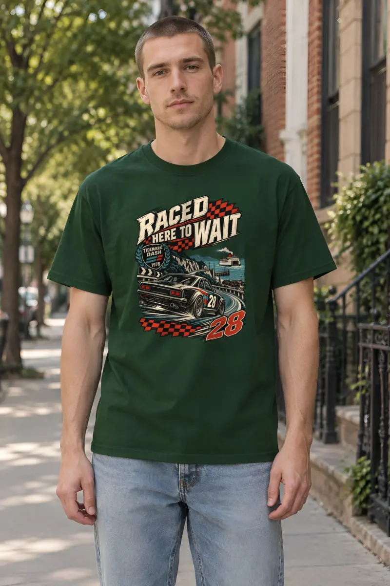 "Raced Here to Wait" Heavyweight Unisex Crewneck T-shirt