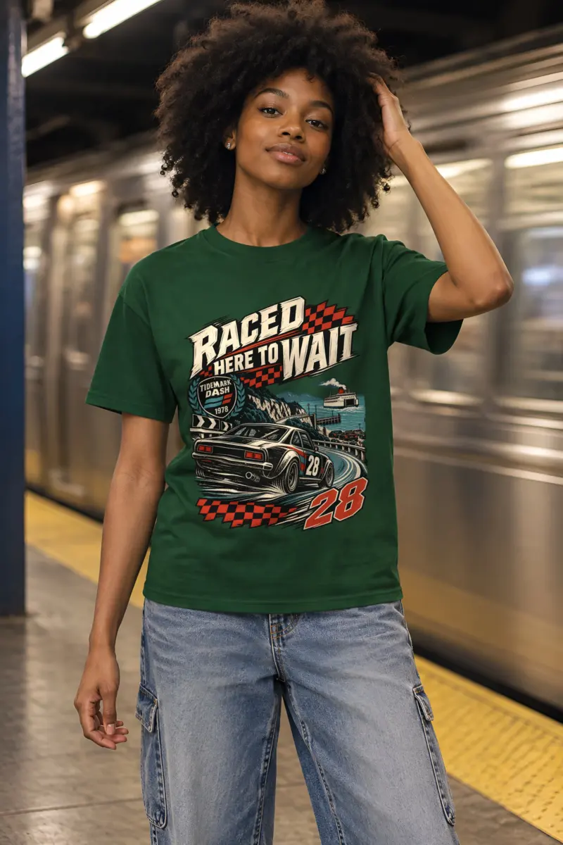 "Raced Here to Wait" Heavyweight Unisex Crewneck T-shirt