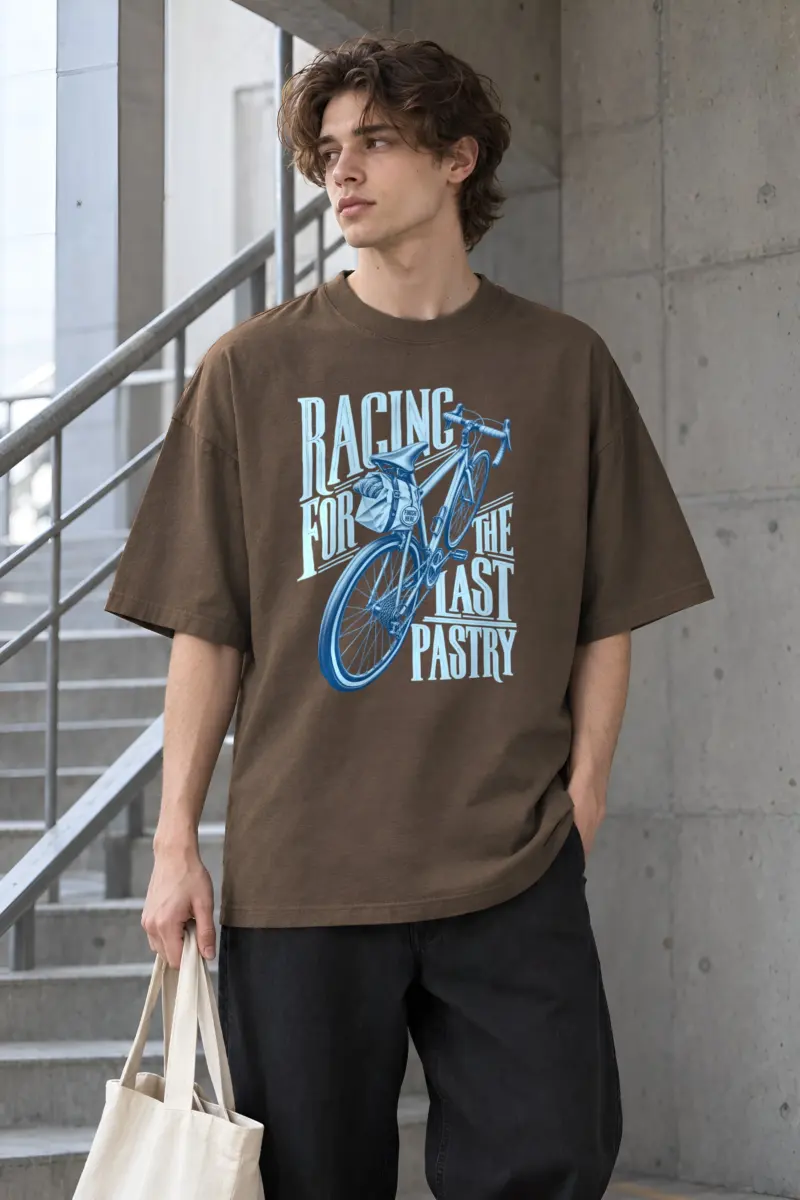 “Racing For The Last Pastry” Men’s Oversized Heavyweight Crewneck T-Shirt