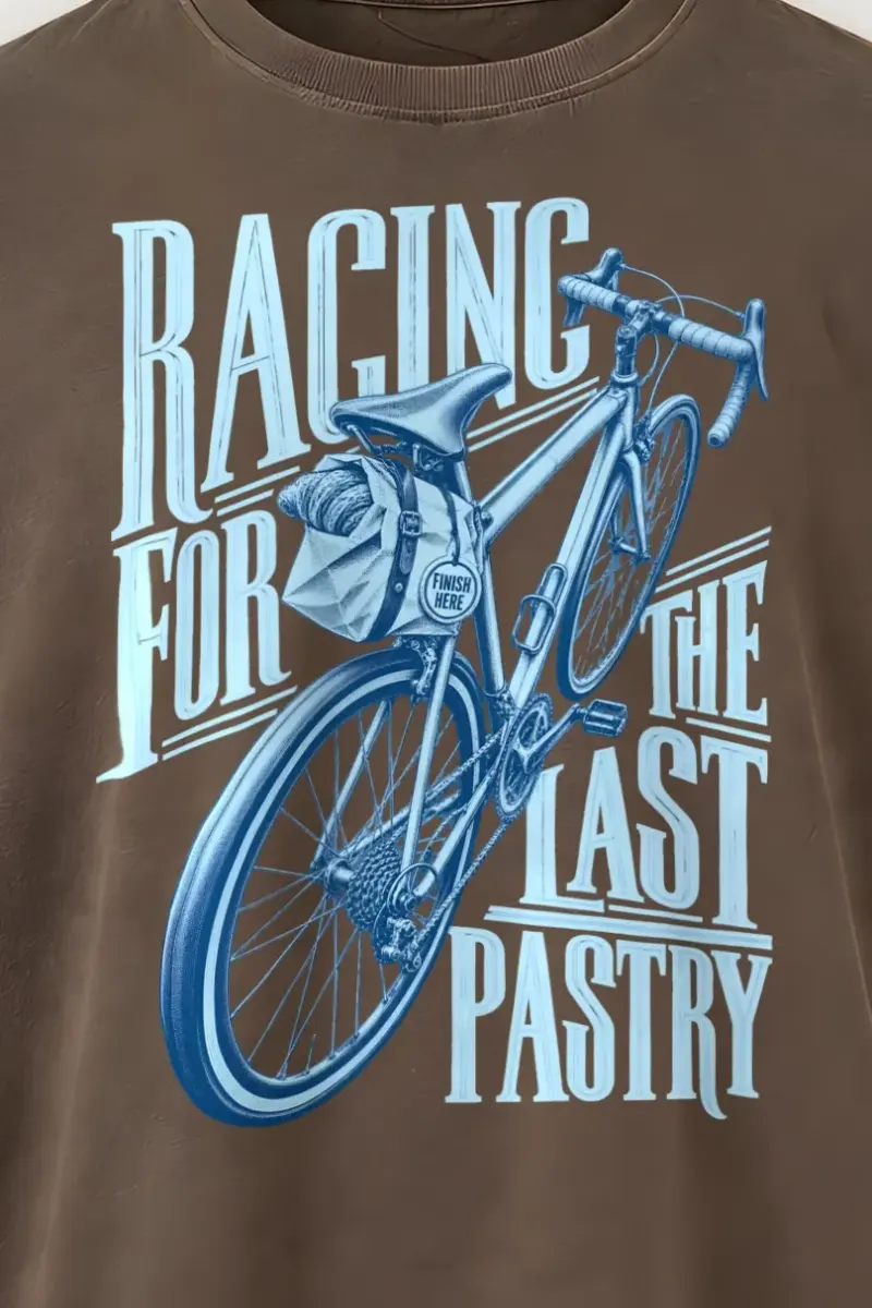 "Racing For The Last Pastry" Men’s Oversized Heavyweight Crewneck T-Shirt - the graphic up close
