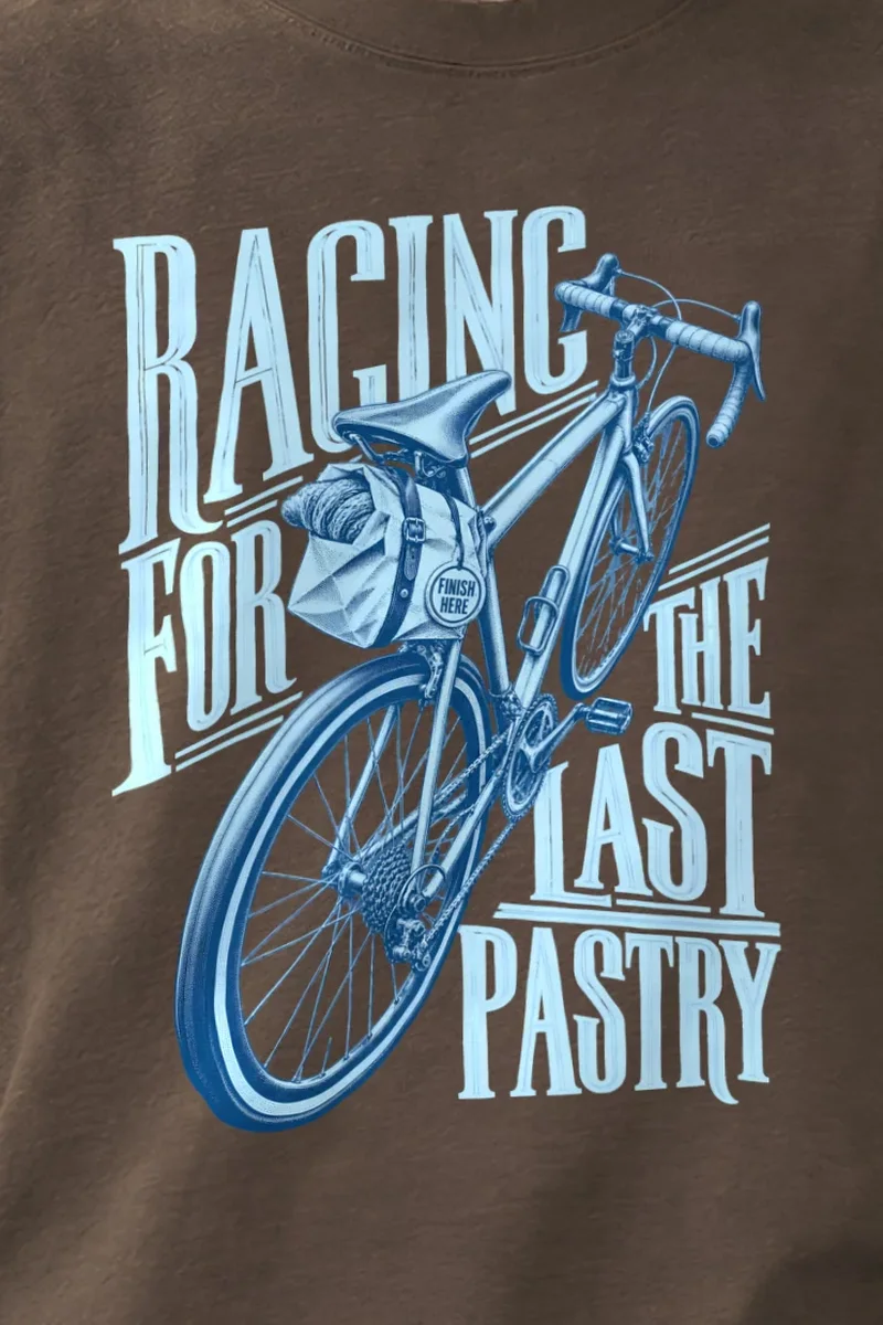 "Racing For The Last Pastry" Men’s Oversized Heavyweight Crewneck T-Shirt - the graphic up close
