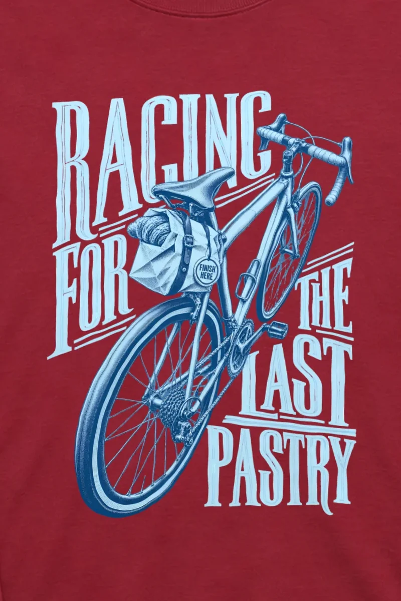 "Racing For The Last Pastry" Unisex Longsleeve T-shirt - the graphic up close