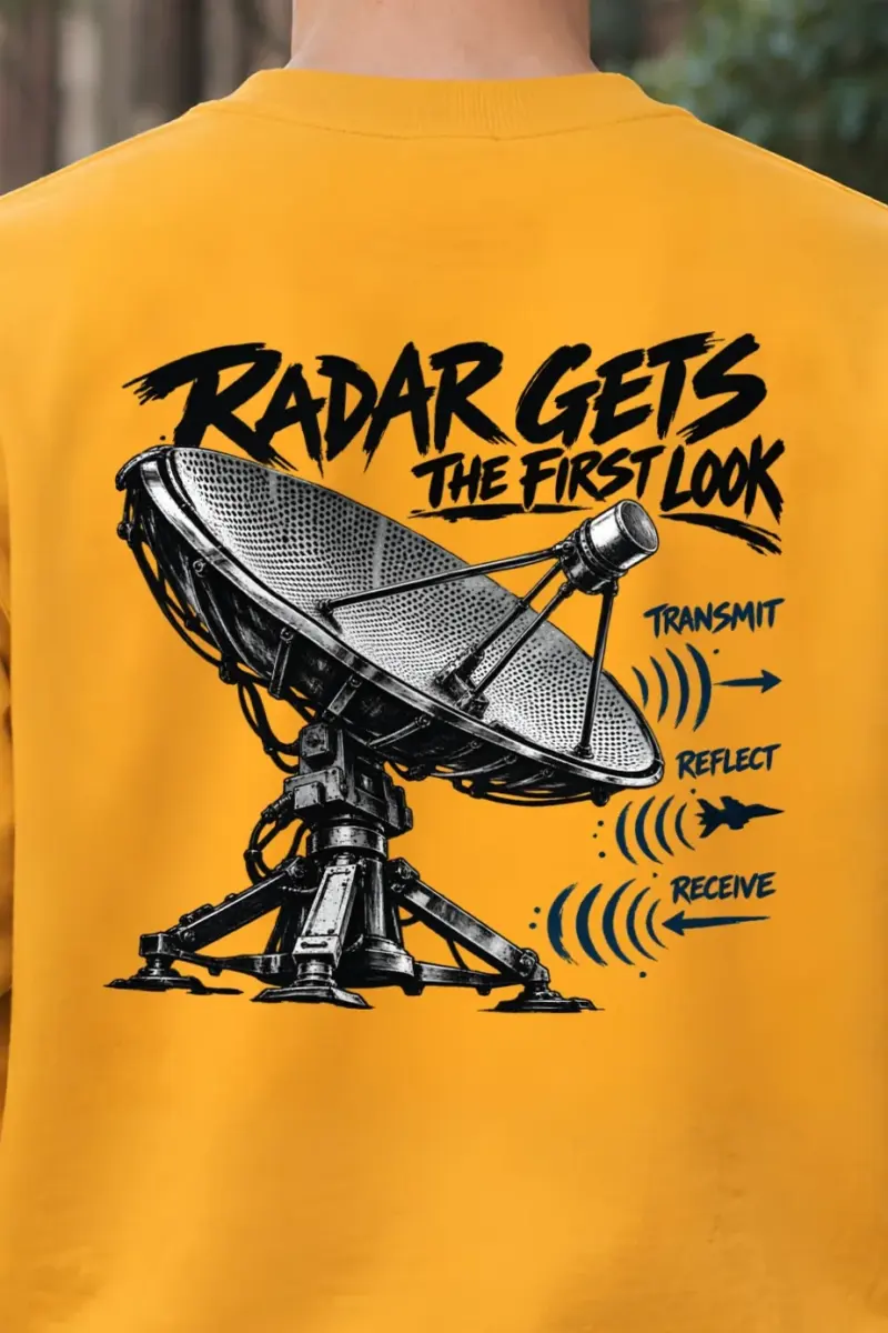 "Radar Gets the First Look" Heavy Blend Unisex Crewneck Sweatshirt - the graphic up close