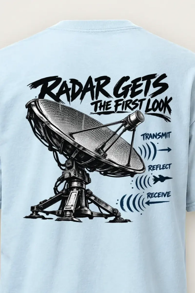 "Radar Gets the First Look" Heavyweight Unisex Crewneck T-shirt - the graphic up close