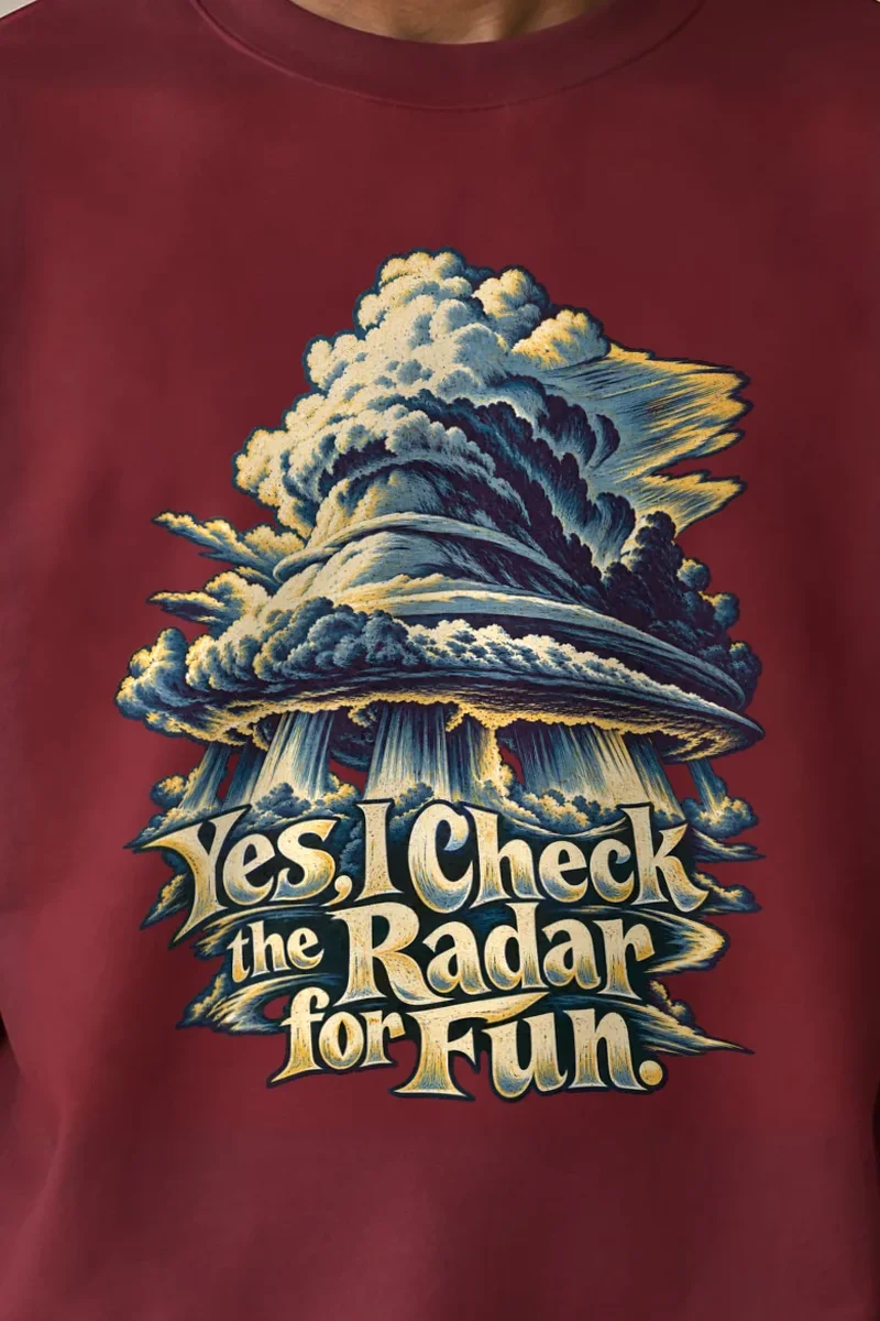 "Radar Storm Cloud" Heavy Blend Unisex Crewneck Sweatshirt - the graphic up close