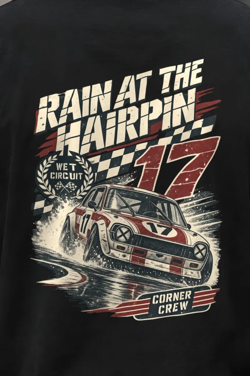 "Rain at the Hairpin" Unisex Longsleeve T-shirt - the graphic up close