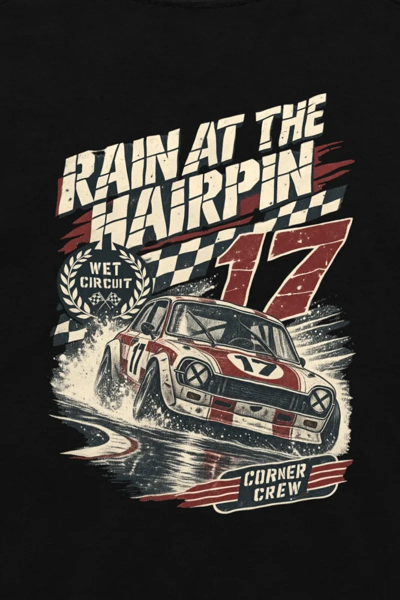 "Rain at the Hairpin" Unisex Longsleeve T-shirt - the graphic up close