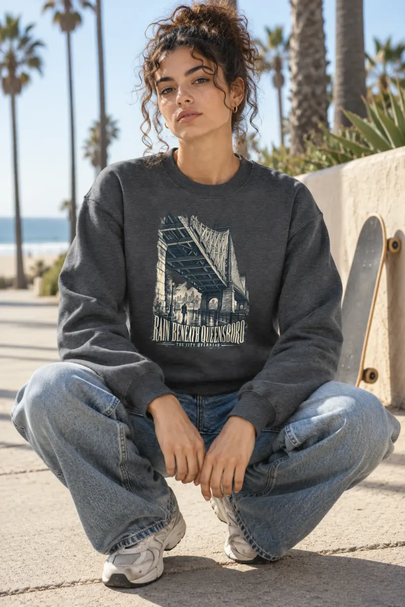 "Rain Beneath Queensboro" Heavy Blend Unisex Crewneck Sweatshirt