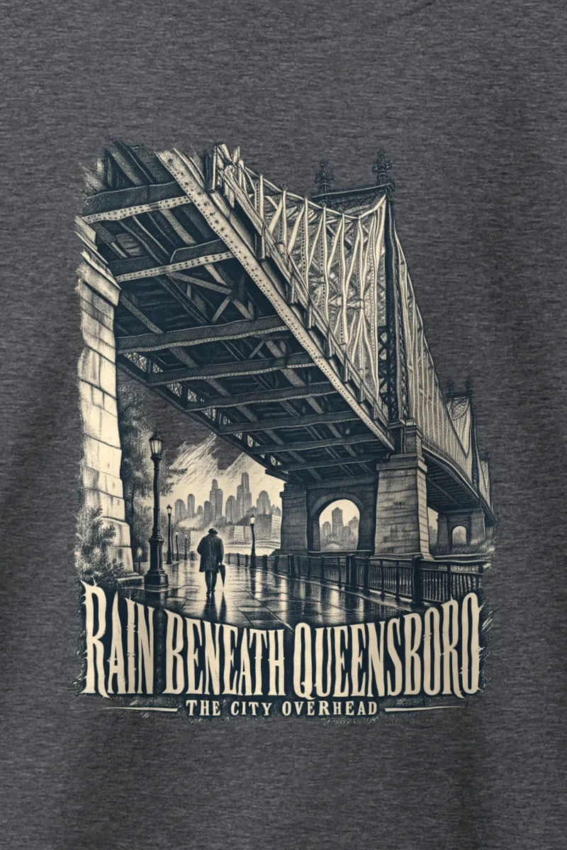 "Rain Beneath Queensboro" Heavy Blend Unisex Crewneck Sweatshirt - the graphic up close