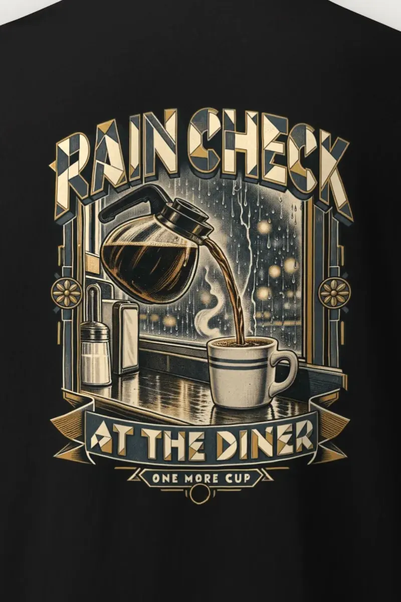 "Rain Check At The Diner" Heavyweight Unisex Crewneck T-shirt - the graphic up close