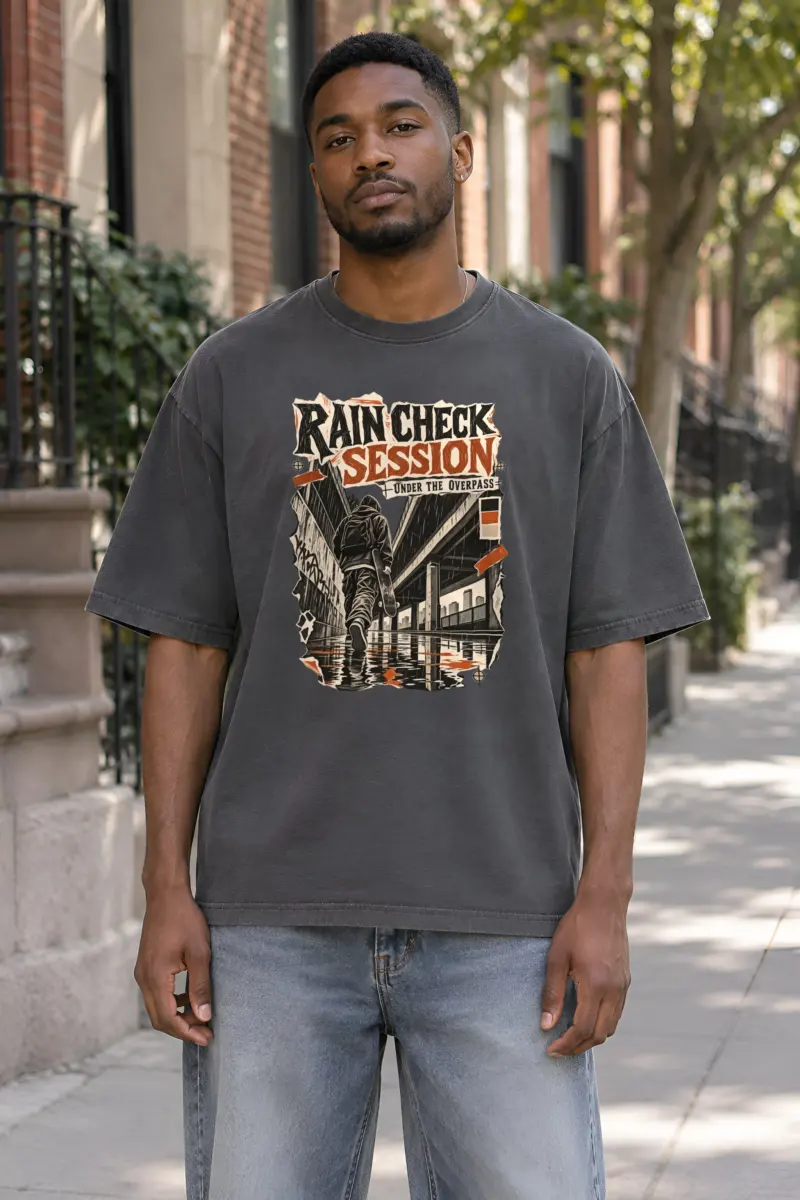 "Rain Check Session" Unisex Oversized Heavyweight Crewneck T-Shirt
