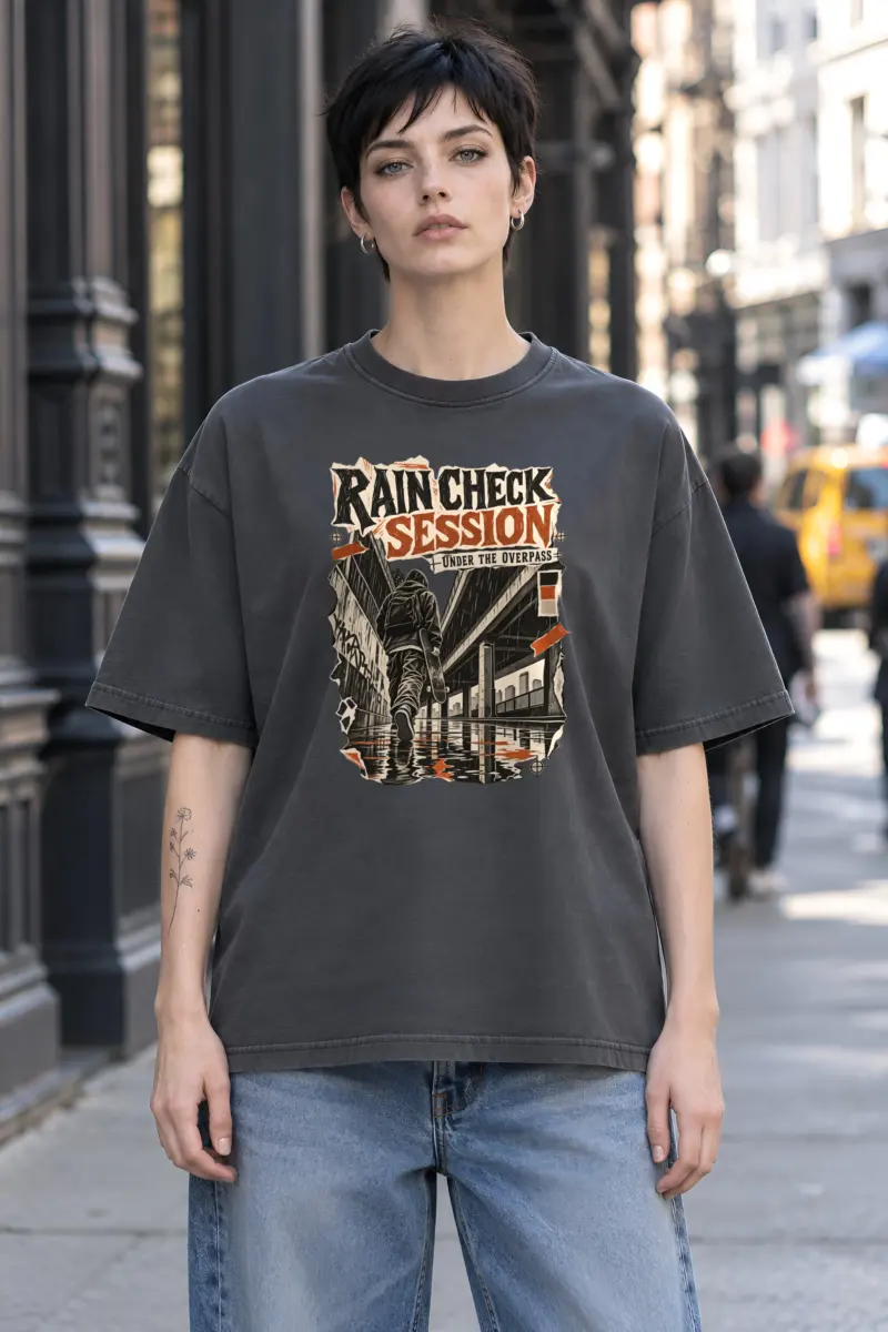"Rain Check Session" Unisex Oversized Heavyweight Crewneck T-Shirt