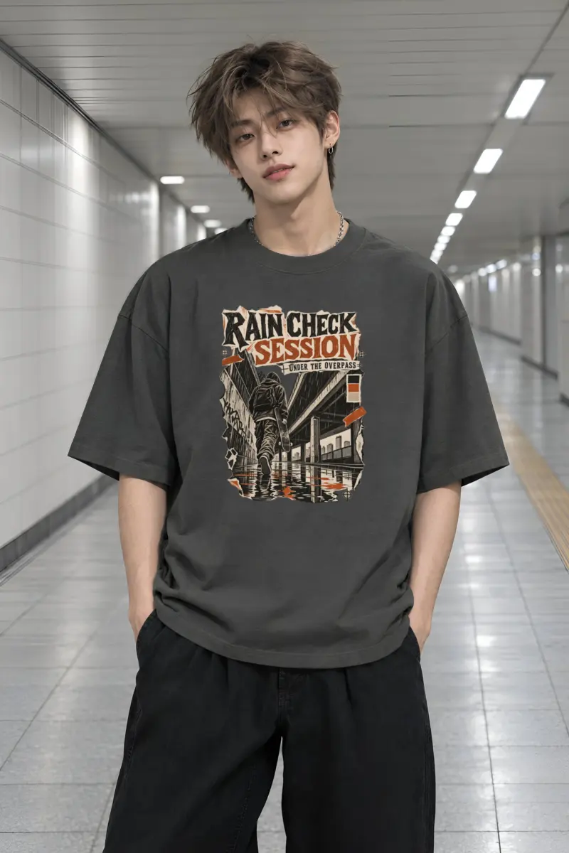 "Rain Check Session" Men's Oversized Heavyweight Crewneck T-Shirt