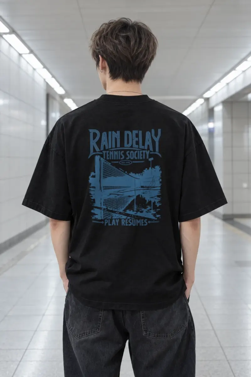 "Rain Delay Tennis Society" Men's Oversized Heavyweight Crewneck T-Shirt
