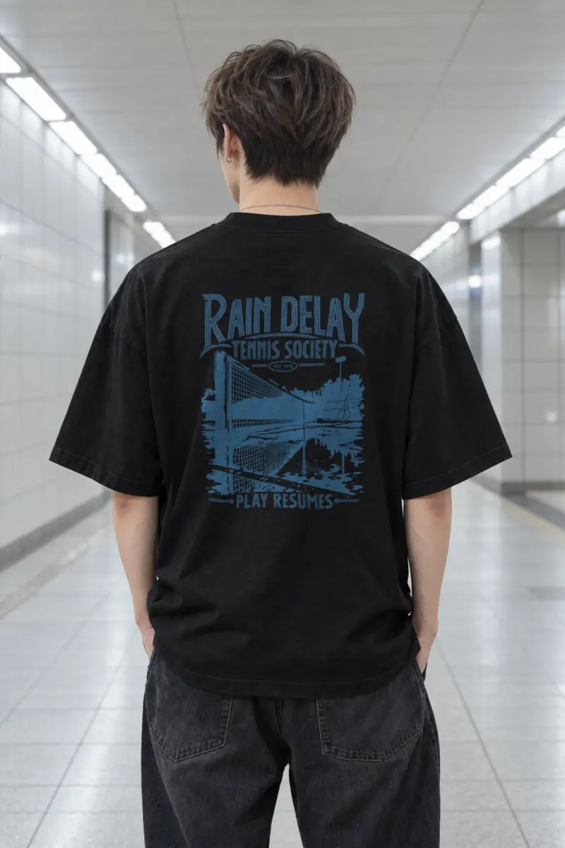 "Rain Delay Tennis Society" Men's Oversized Heavyweight Crewneck T-Shirt