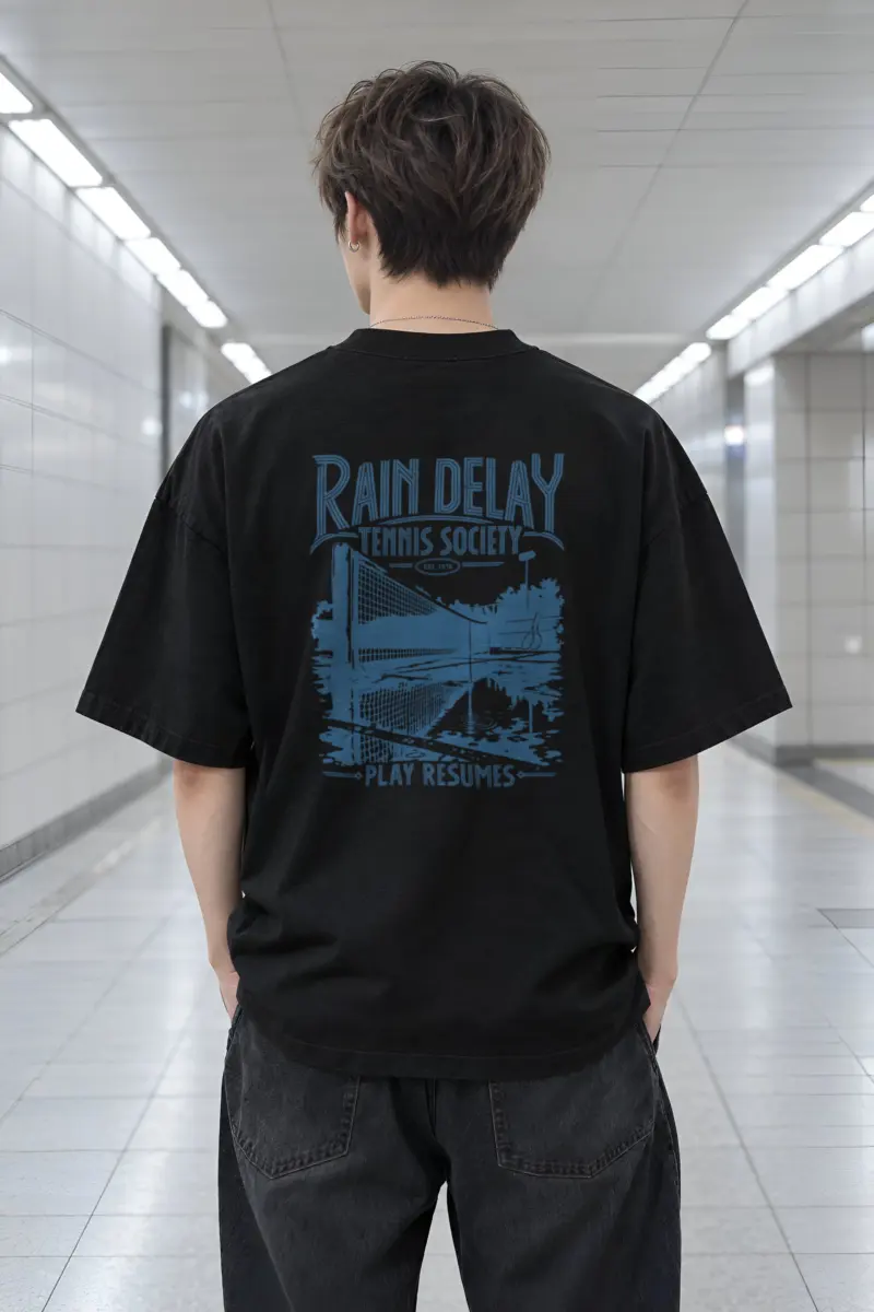 "Rain Delay Tennis Society" Men's Oversized Heavyweight Crewneck T-Shirt