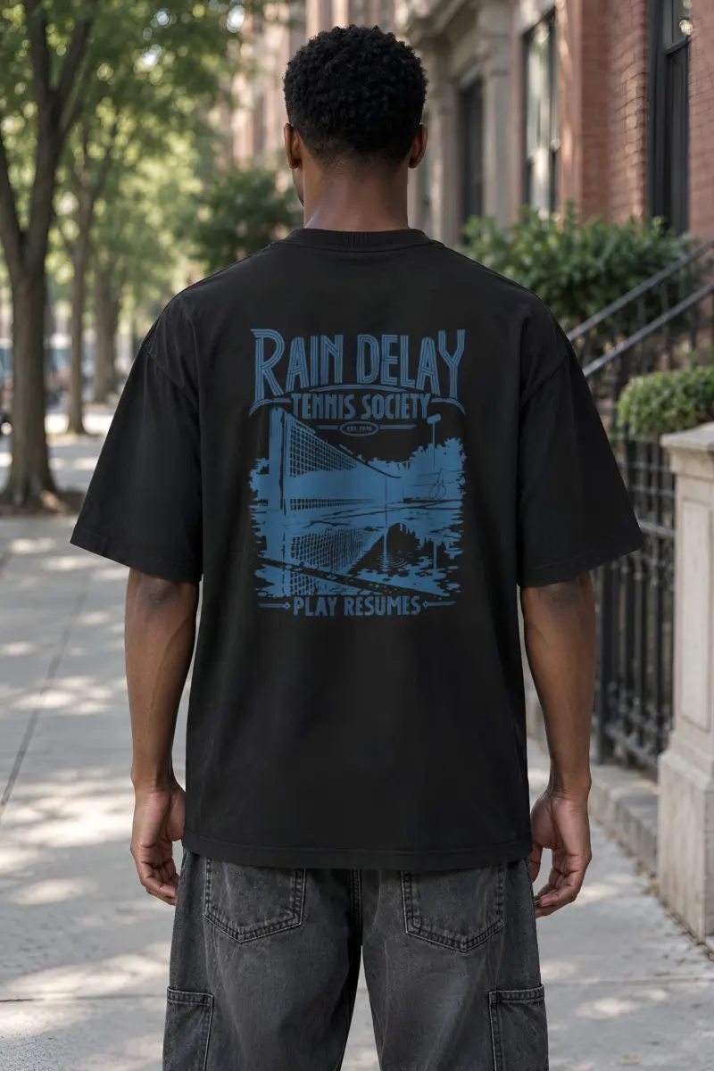"Rain Delay Tennis Society" Men's Oversized Heavyweight Crewneck T-Shirt