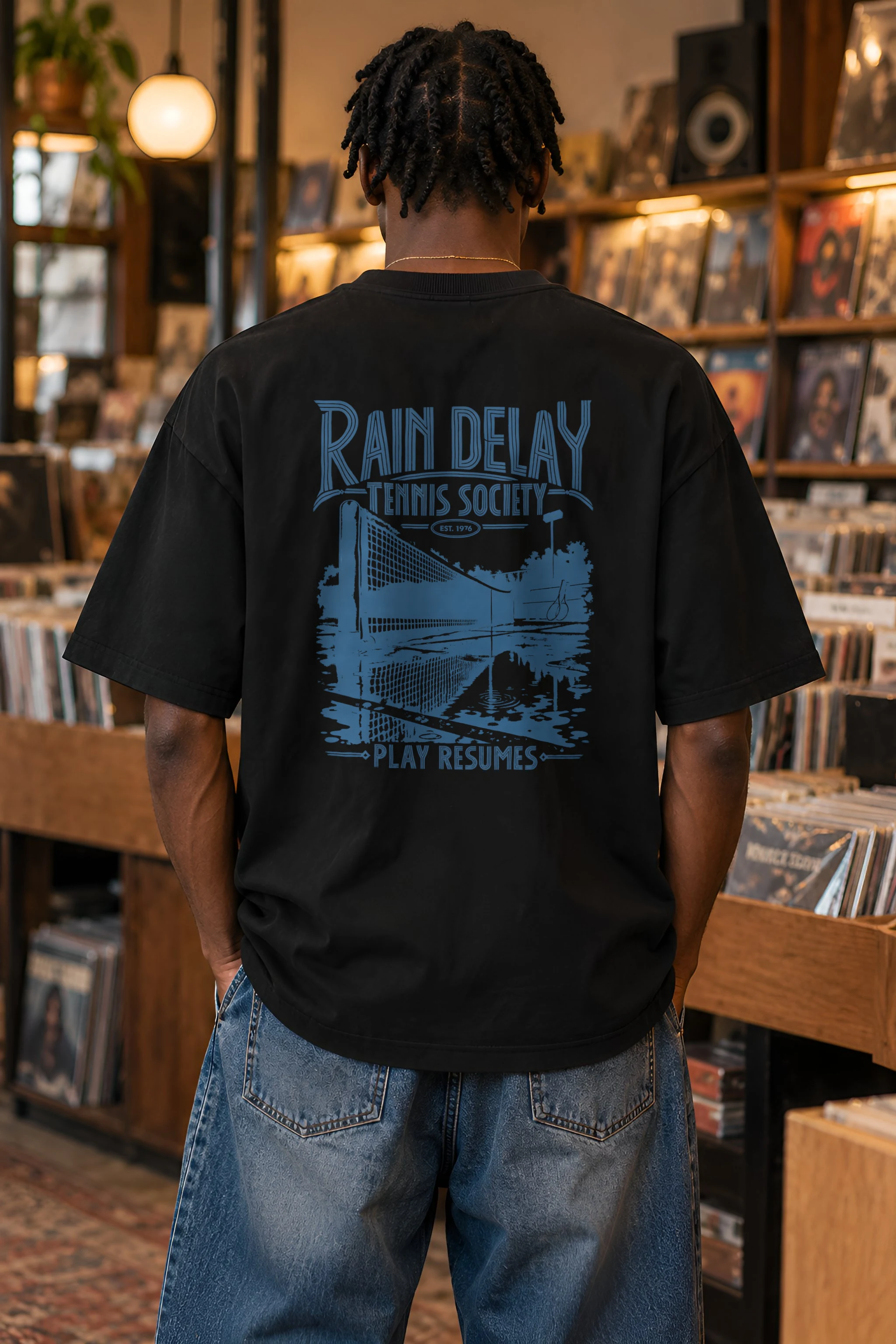 "Rain Delay Tennis Society" Unisex Oversized Heavyweight Crewneck T-Shirt