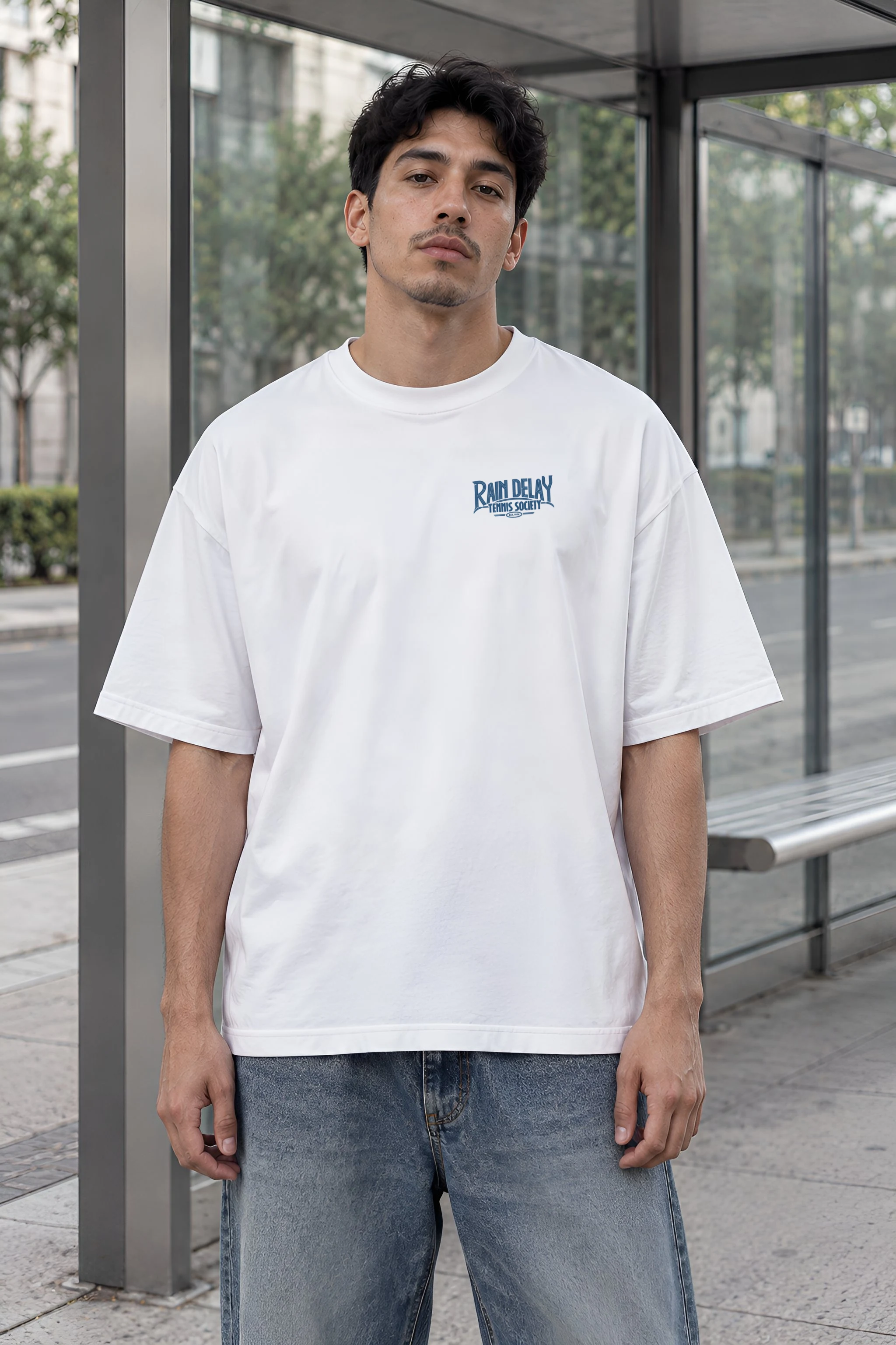 "Rain Delay Tennis Society" Unisex Oversized Heavyweight Crewneck T-Shirt