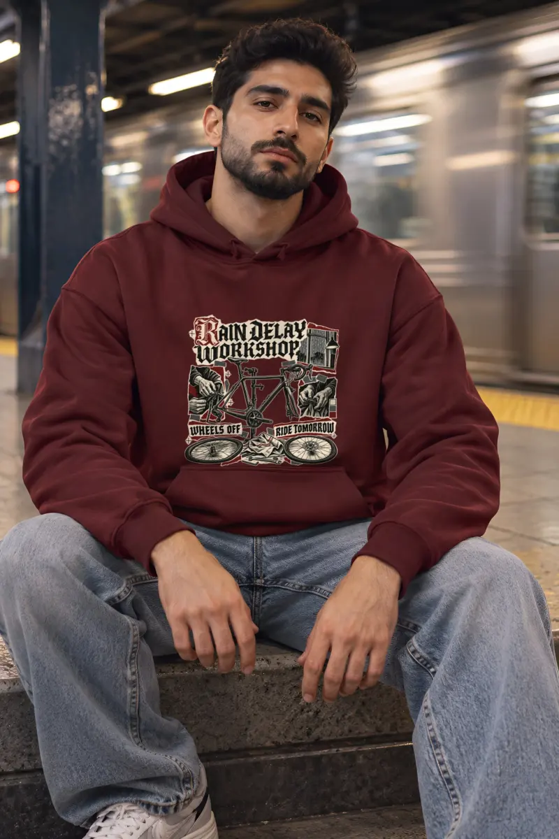 "RAIN DELAY WORKSHOP" Heavy Blend Unisex Pullover Hoodie