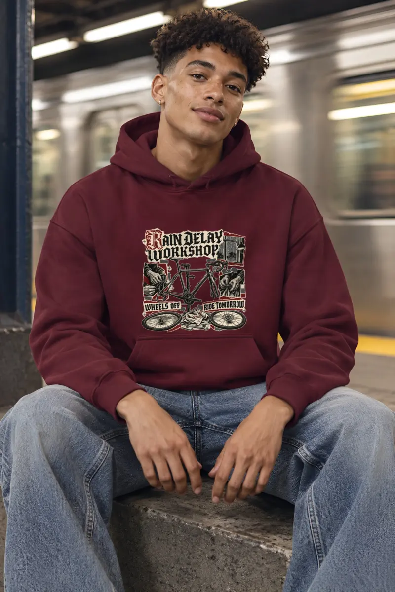 "RAIN DELAY WORKSHOP" Heavy Blend Unisex Pullover Hoodie