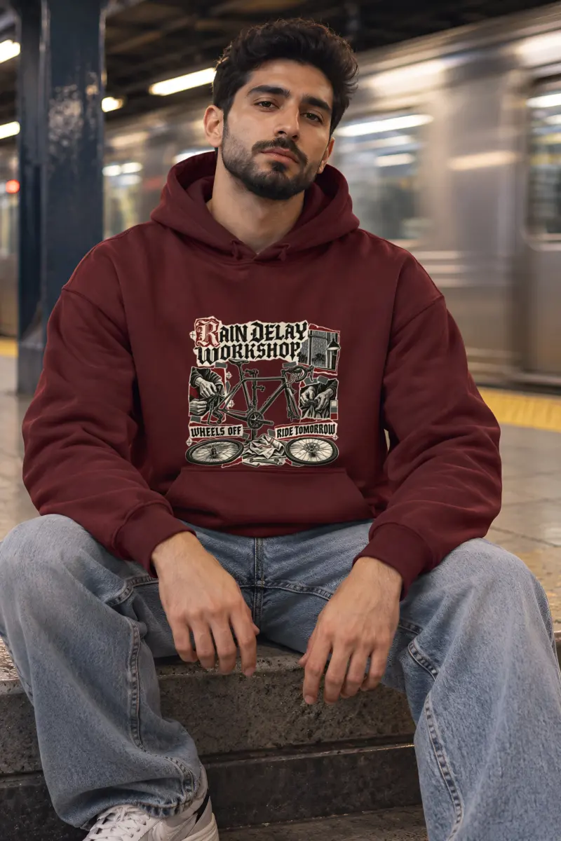 "RAIN DELAY WORKSHOP" Heavy Blend Unisex Pullover Hoodie