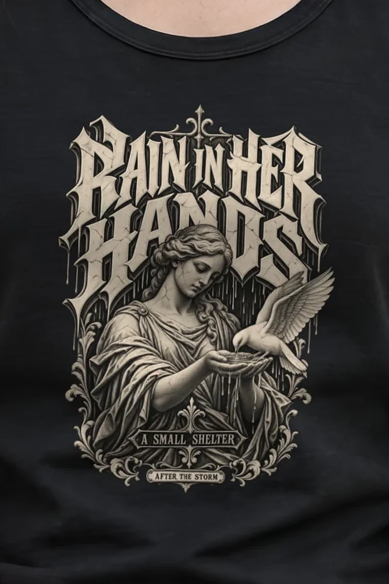 "Rain in Her Hands" Unisex Jersey Tank - the graphic up close