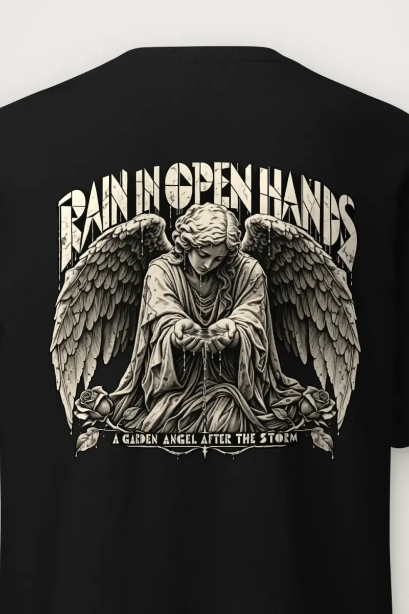 "Rain in Open Hands" Heavyweight Unisex Crewneck T-shirt - the graphic up close