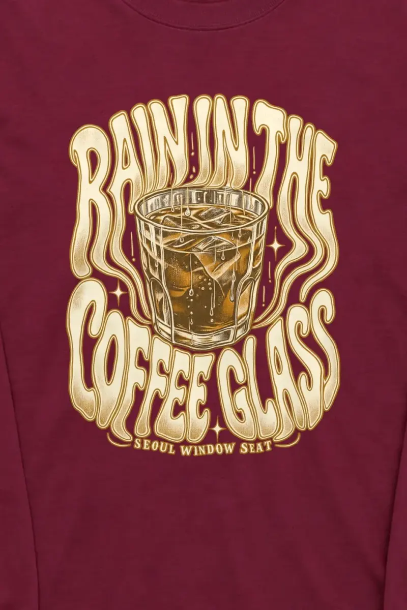 "Rain in the Coffee Glass" Unisex Longsleeve T-shirt - the graphic up close