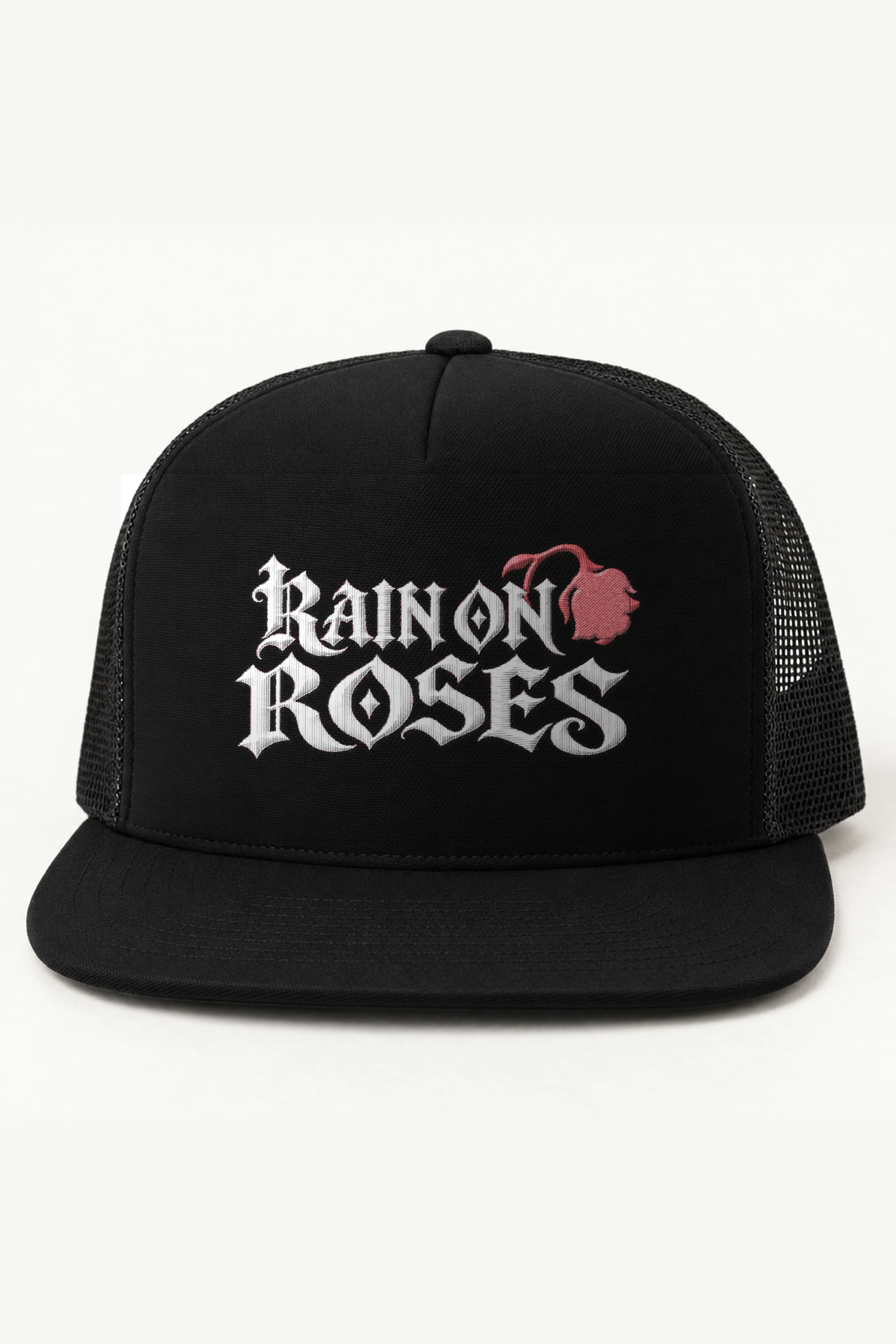 "Rain on Roses" 5 Panel Trucker Cap · Embroidered