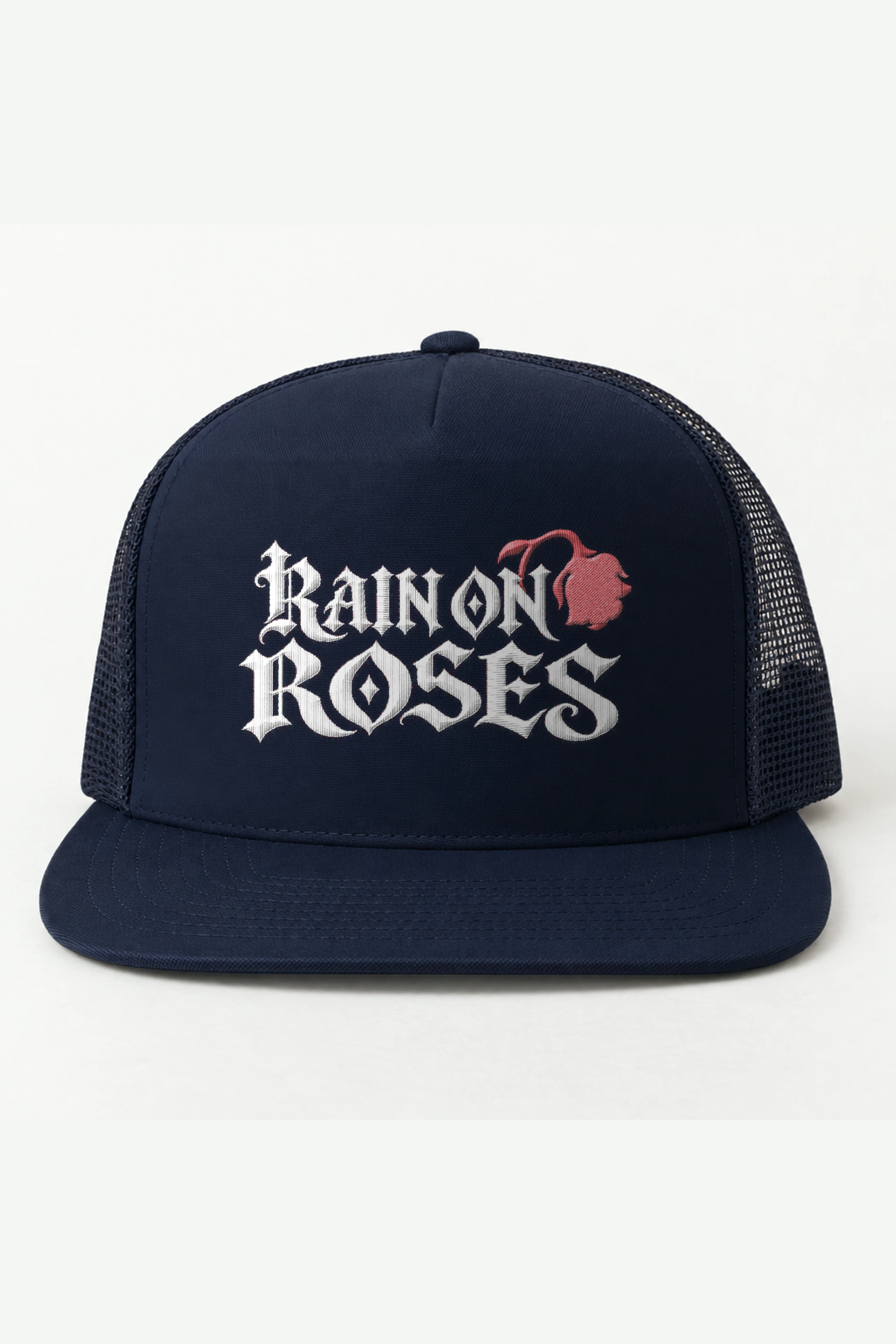 "Rain on Roses" 5 Panel Trucker Cap · Embroidered