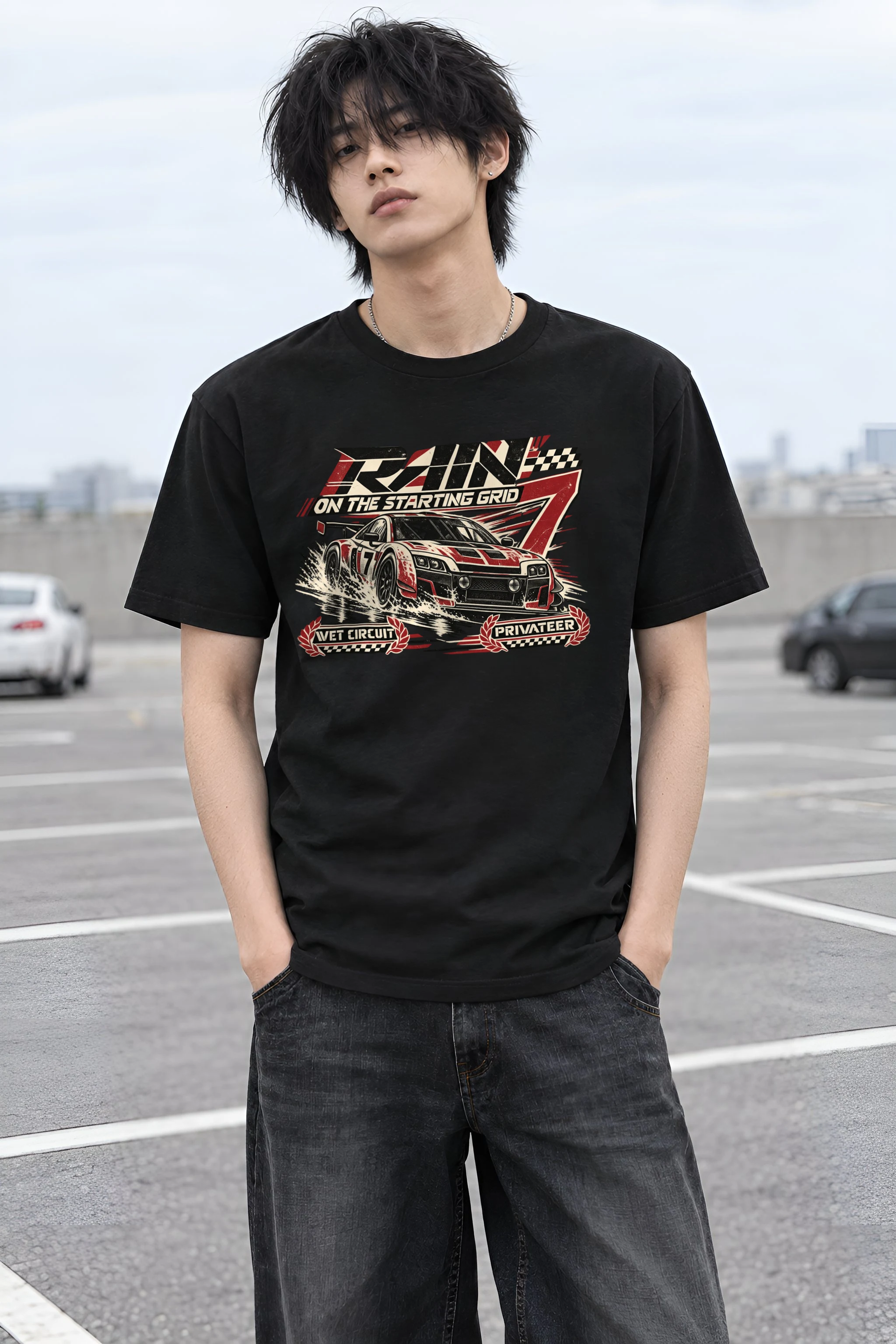 "Rain on the Starting Grid" Heavyweight Unisex Crewneck T-shirt