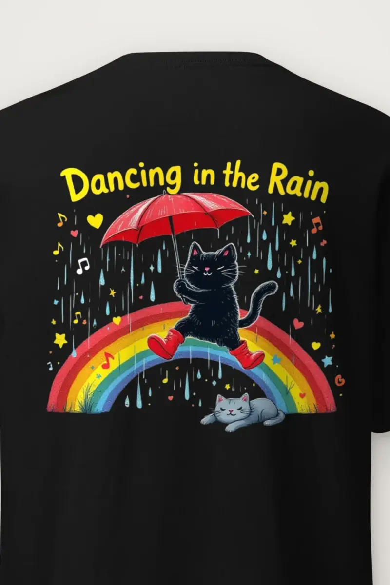 "Rainbow Umbrella Cat" Heavyweight Unisex Crewneck T-shirt