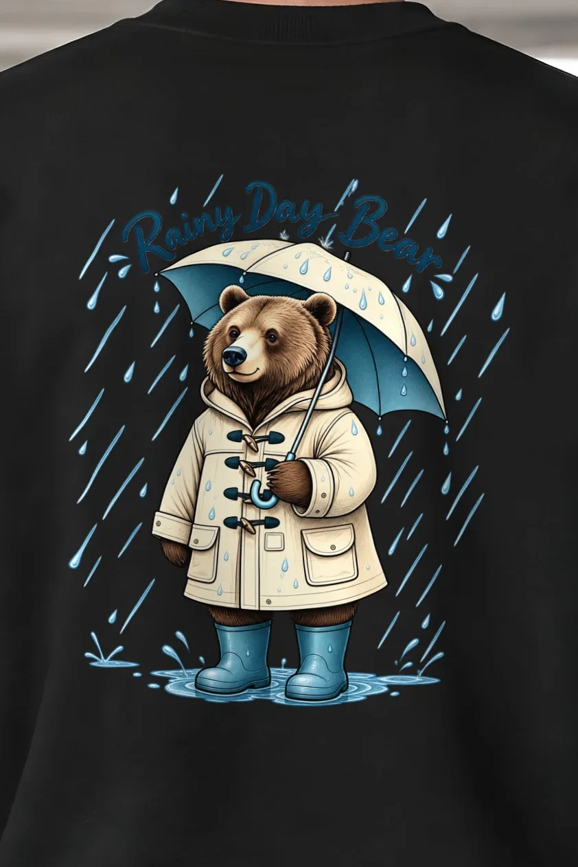 "Rainy Day Bear" 1 Crewneck Sweatshirt - the graphic up close